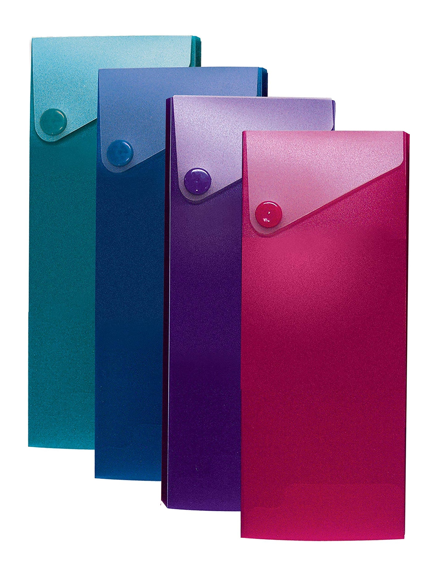 Better Office Products Slider Pencil Case, Box of 24, Semi-Rigid Poly Plastic with Button Snap