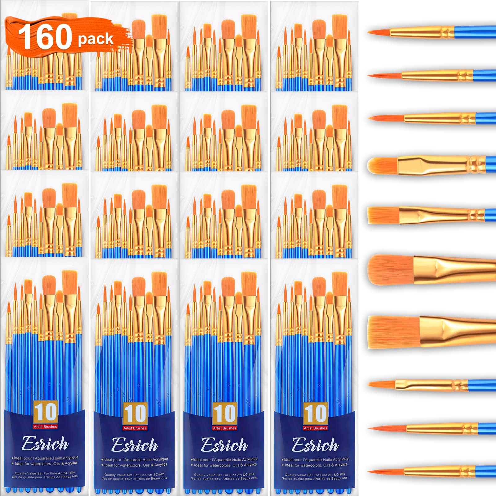 ESRICH 160PCS Paint Brushes, Paint Brush for Acrylic Painting