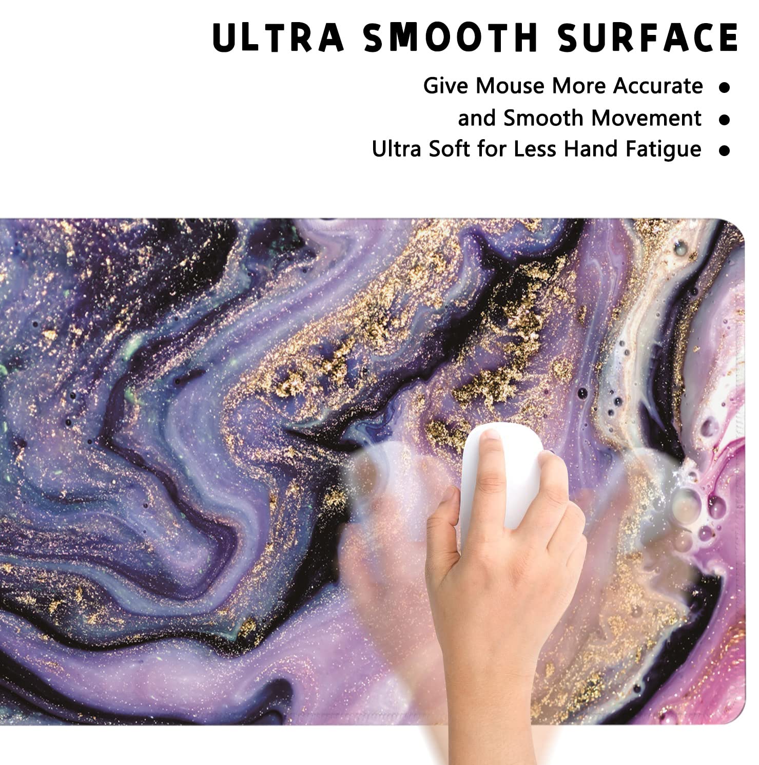 Desk Mat, Purple Marble Pattern Large Desk Pad Extended Gaming Mouse Pad, 35.4 x 15.7inch Mouse Pad