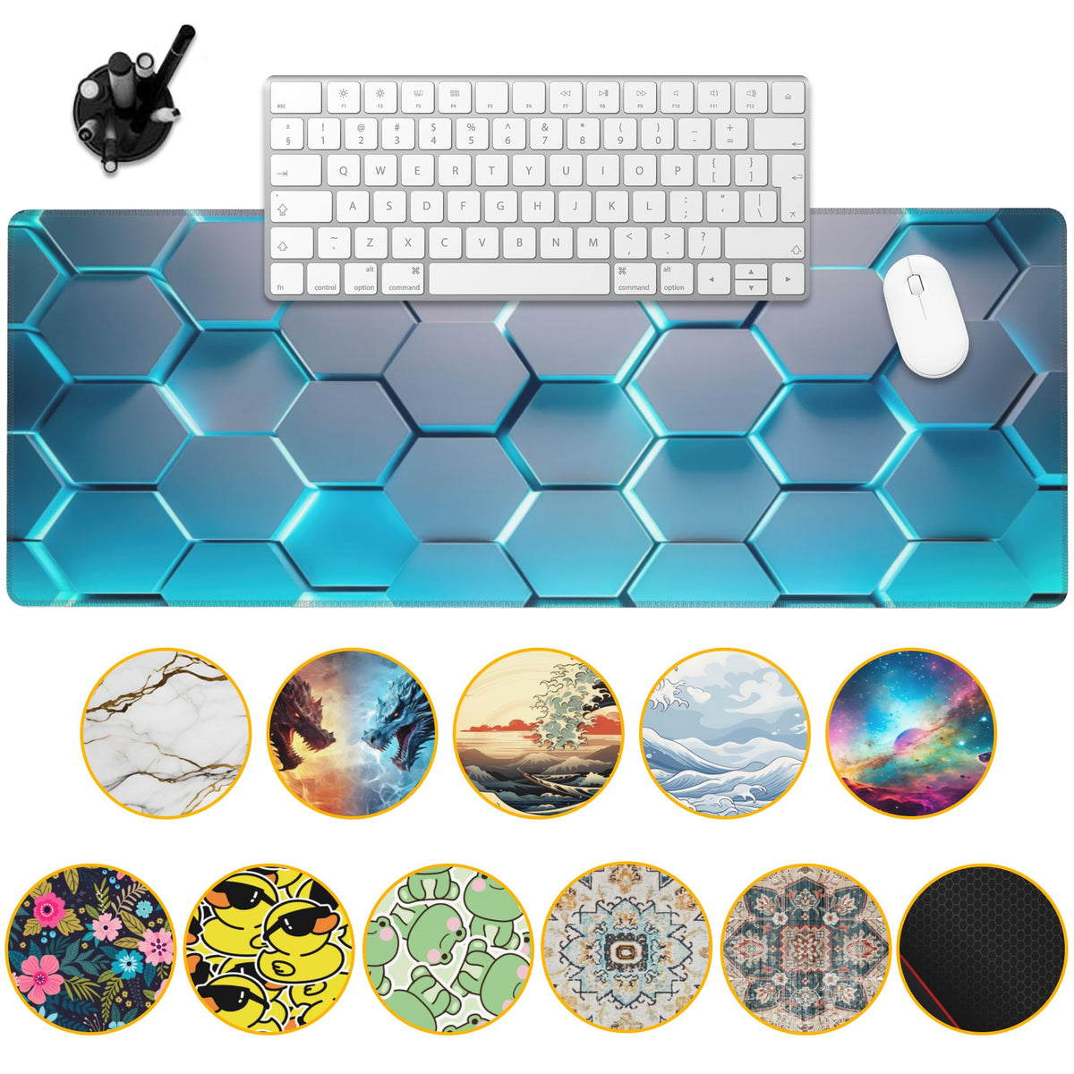 Uiaoiais Gaming Mouse Pad,Honeycomb Hexagon Desk Mat,31.5""X15.7"" Large Desk Pad with Stitched