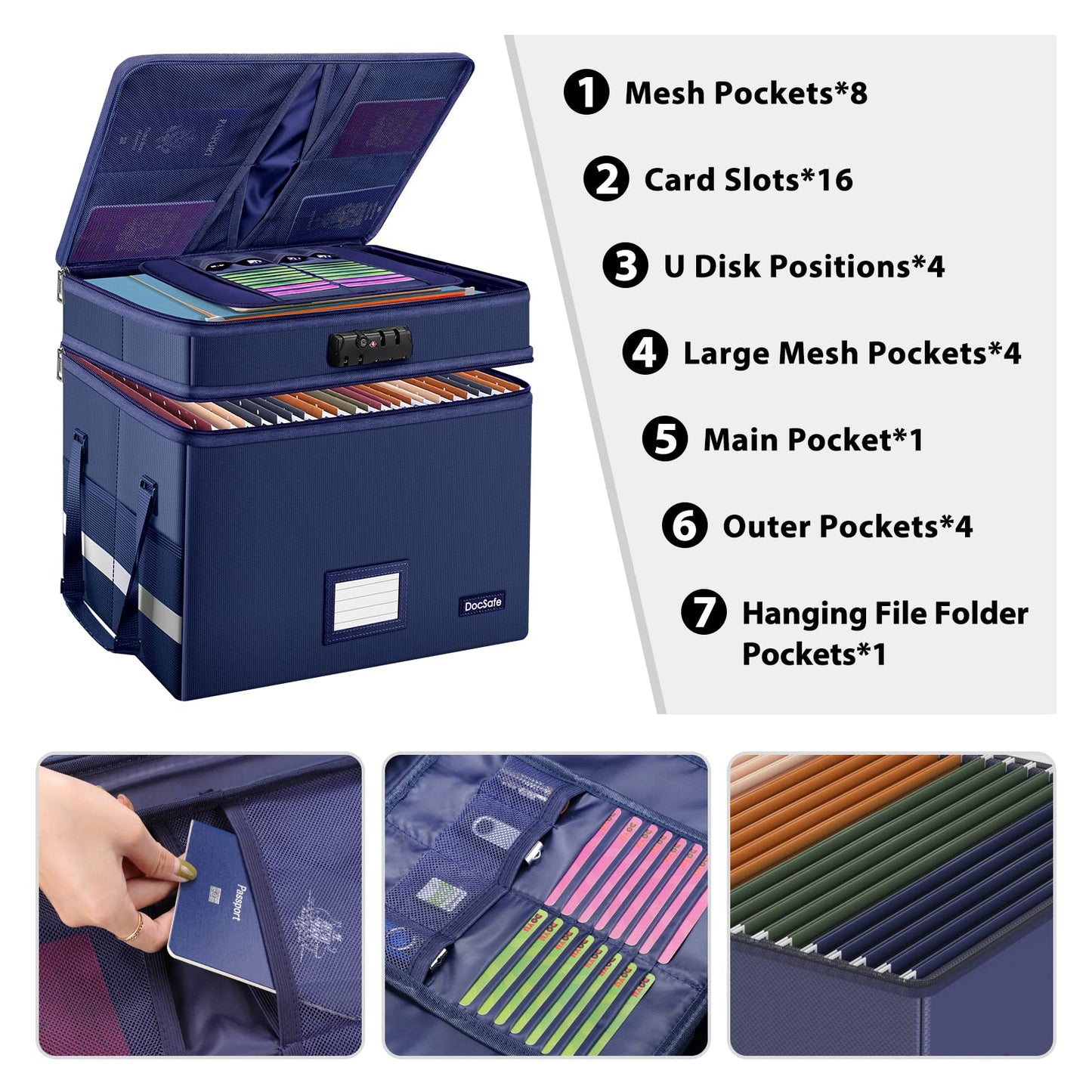 DocSafe File Box with Lock,Multi-Layer Fireproof Document Box Collapsible File Storage Organizer