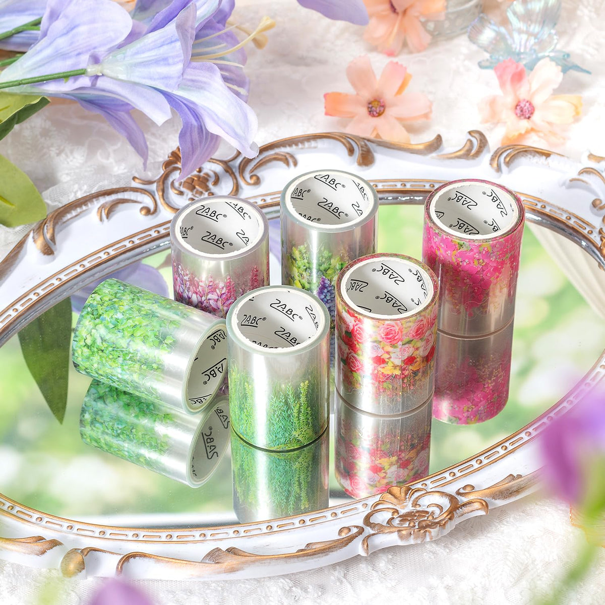 YOUQIWJ Vintage Floral Wide Washi Tape, 6 PET Rolls for Journaling Crafts