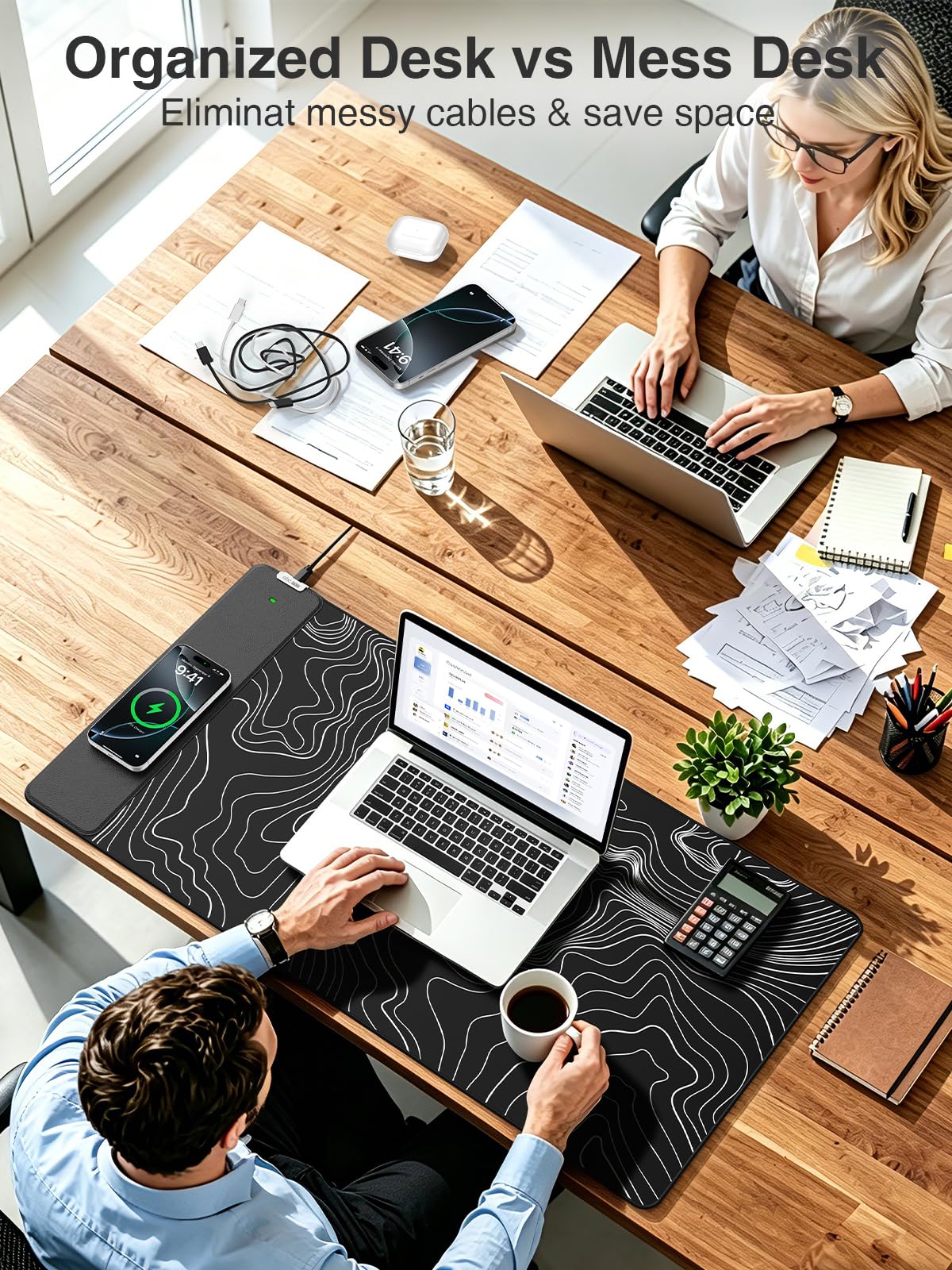 Magnetic Wireless Charging Mouse Pad, 31.5"x15.8" Large Desk Mat