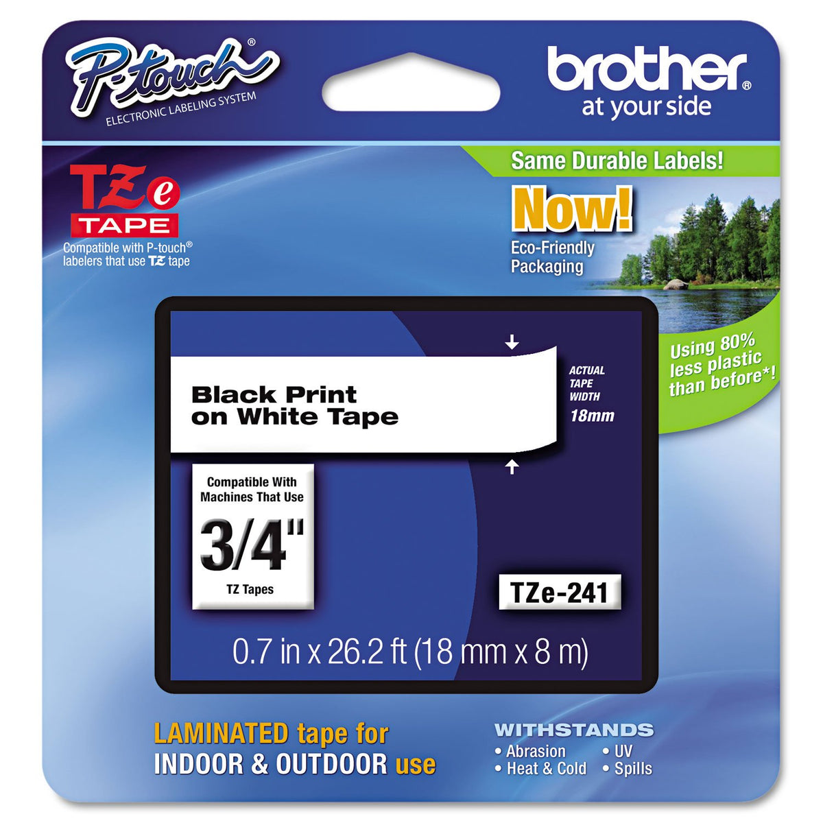 Brother Genuine P-Touch TZE-241 Tape, 3/4" (0.70") Standard Laminated P-Touch Tape, Black on White
