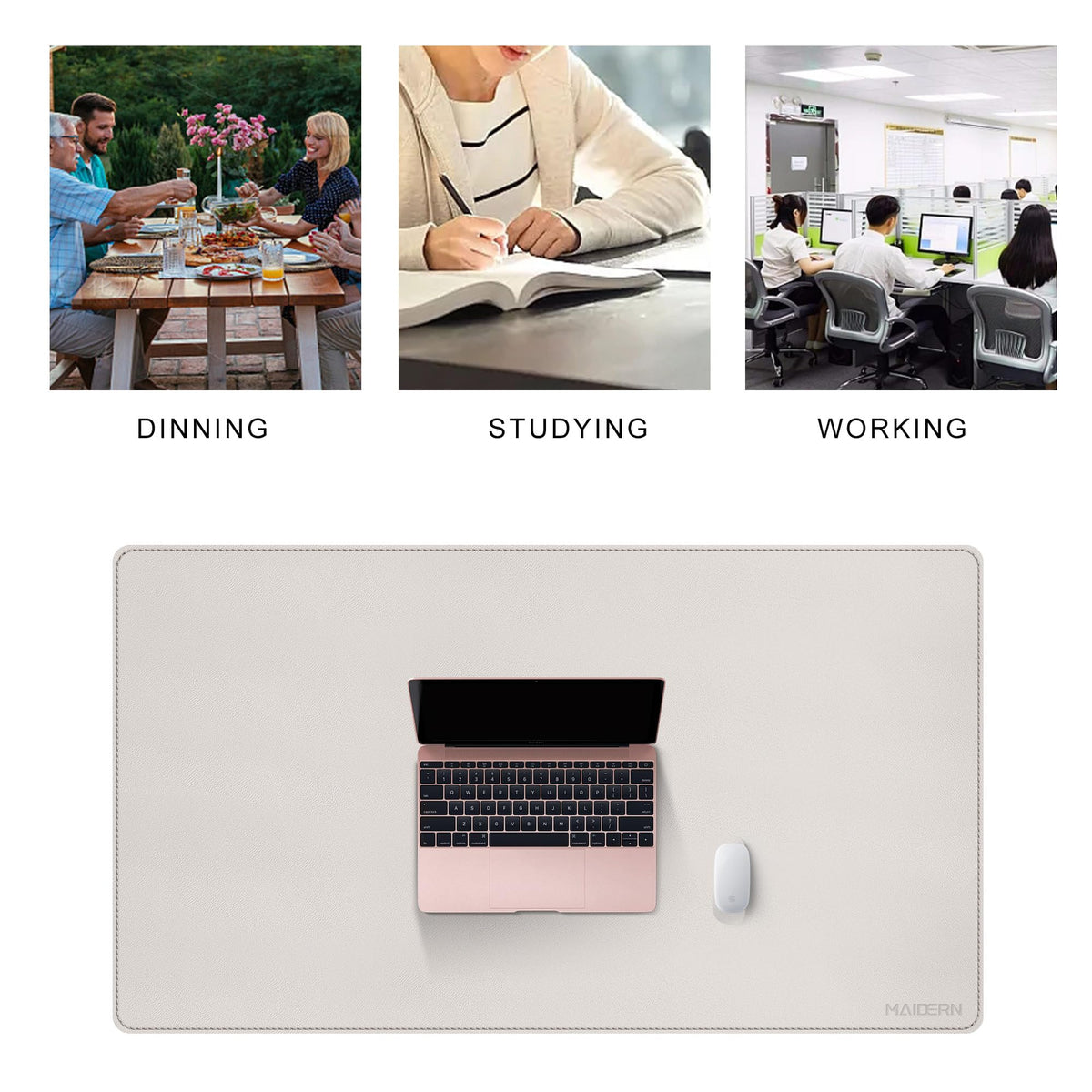 MAIDERN 40”x 24” Leather Desk Pad, Reversible Large Desk Mat, Cork & Leather Large Mouse pad for