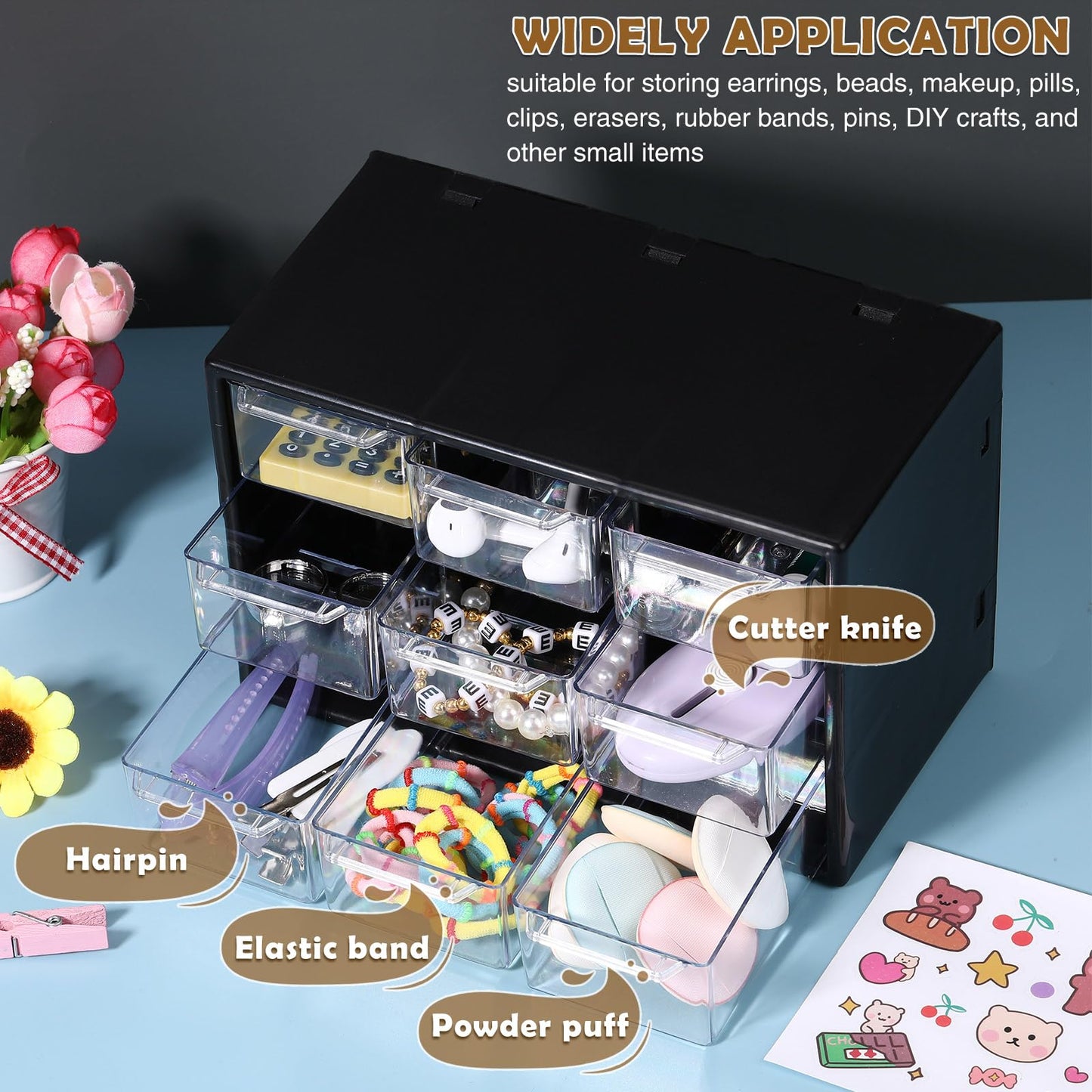Amyhill 6 Pcs Mini Drawer Organizer Small Organizer with 9 Drawers Plastic Desktop Craft Storage