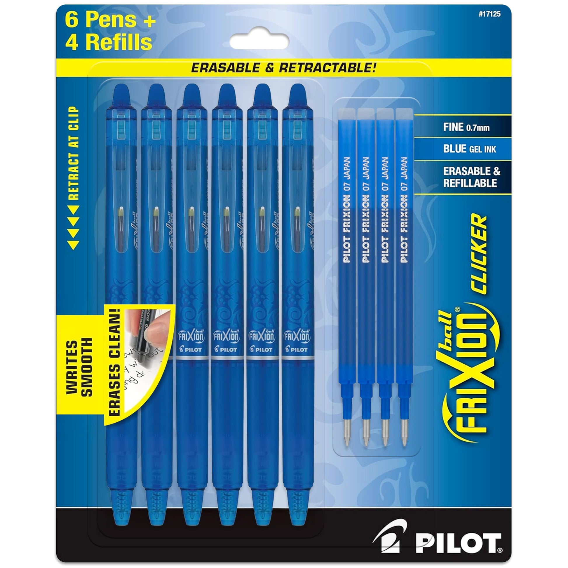 PILOT FriXion Clicker Erasable Pens, 0.7mm Fine Point, Blue Ink