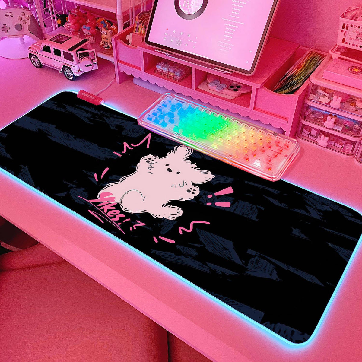 JMIYAV Pink RGB Gaming Mouse Pad 31.5x12 Inch PC XL Large Extended Glowing Led Light Up Desk Pad