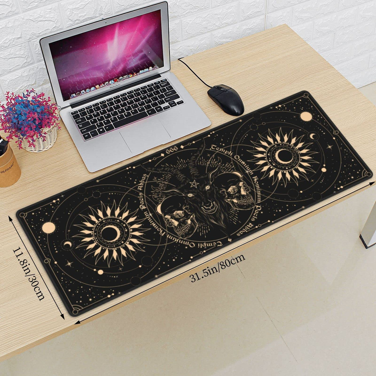 Sun and Moon Gothic Skull Goat Mouse Pad Extended Large Gaming Mouse Pad XL Oversized Desk Pad