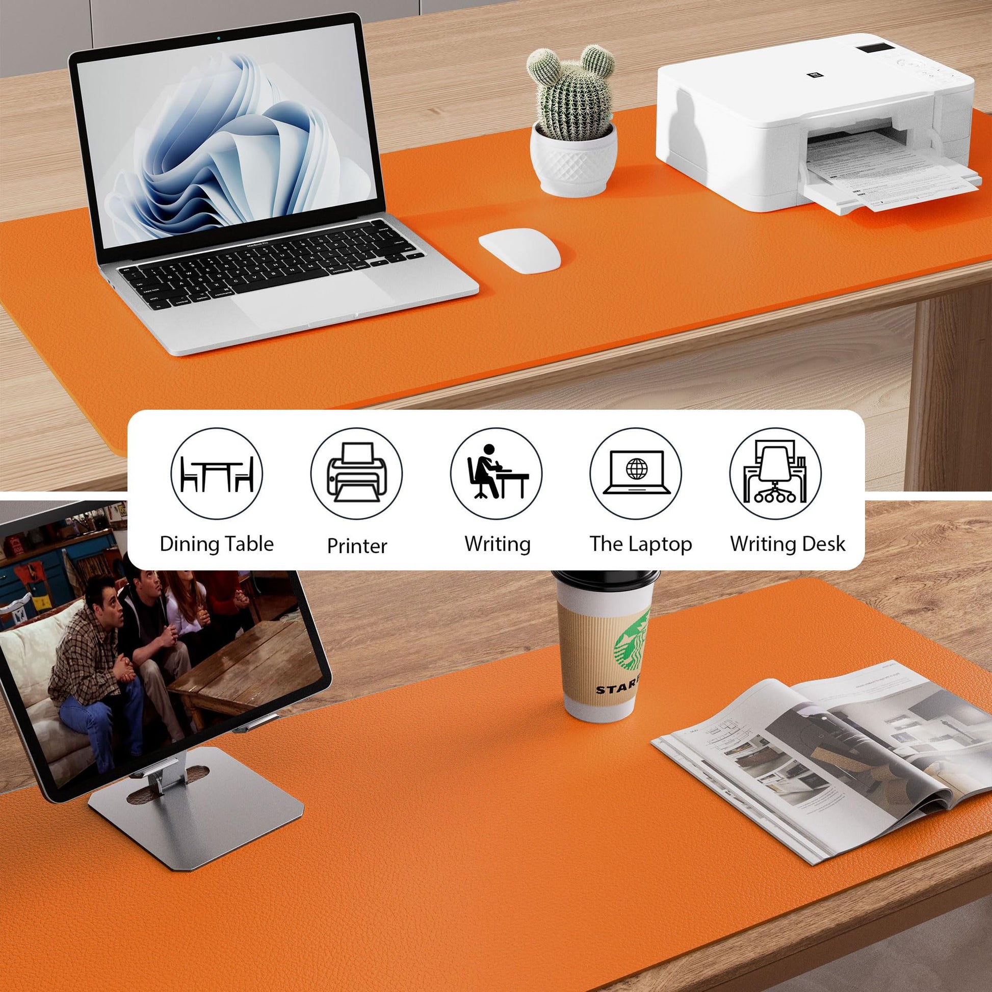 Aothia Faux Leather Desk Mat - Non-Slip PU Leather Desk Blotter, Waterproof Writing Surface, Large