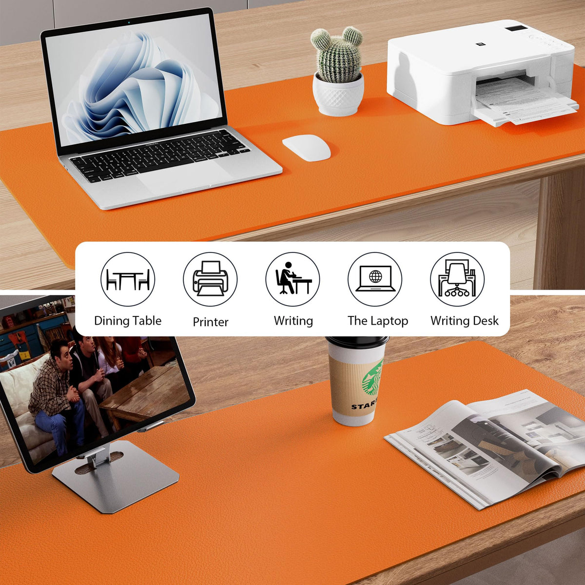 Aothia Leather Desk Pad Protector, Office Desk Mat, Large Mouse Pad, Non-Slip PU Leather Desk
