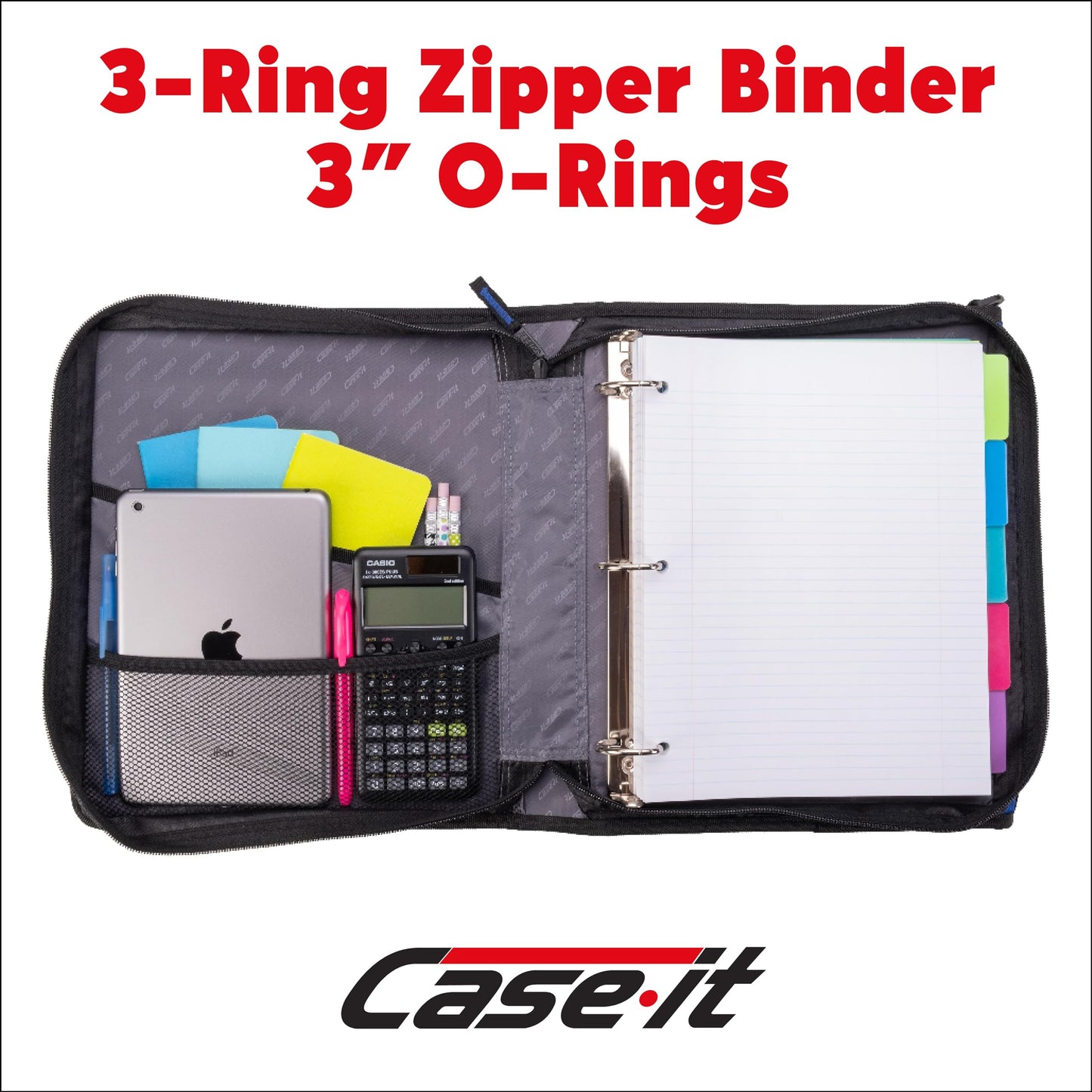 Case-it Zipper Binder | Dual 1.5" D-Rings | 500-Sheet | Z-176 Midnight Blue