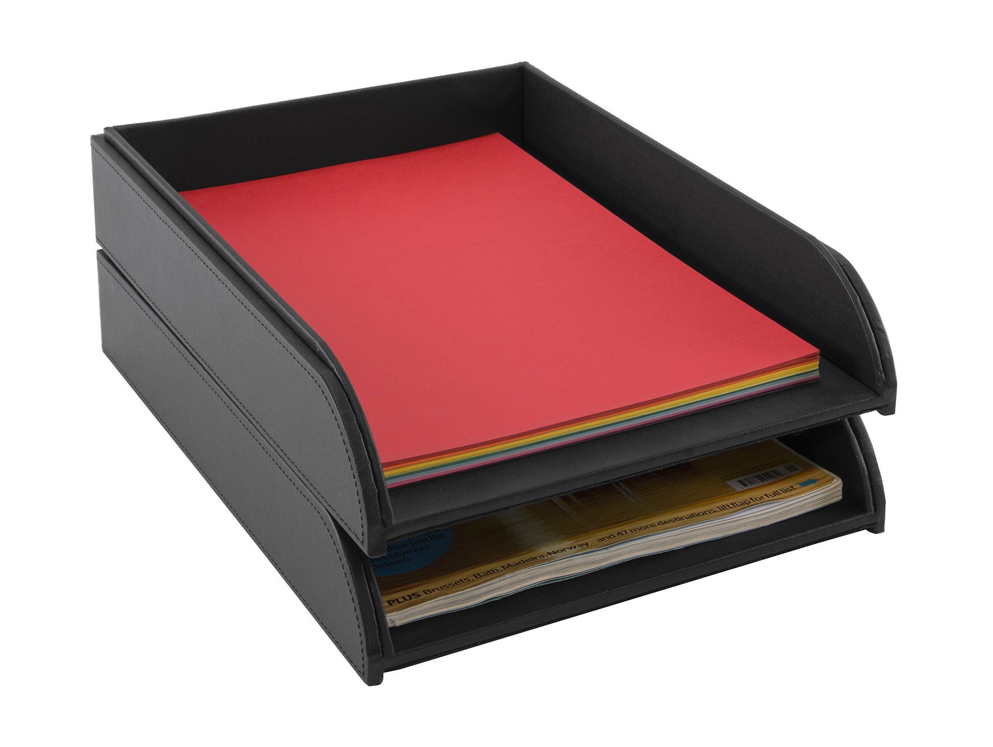 Osco Faux Leather Letter Tray - Black