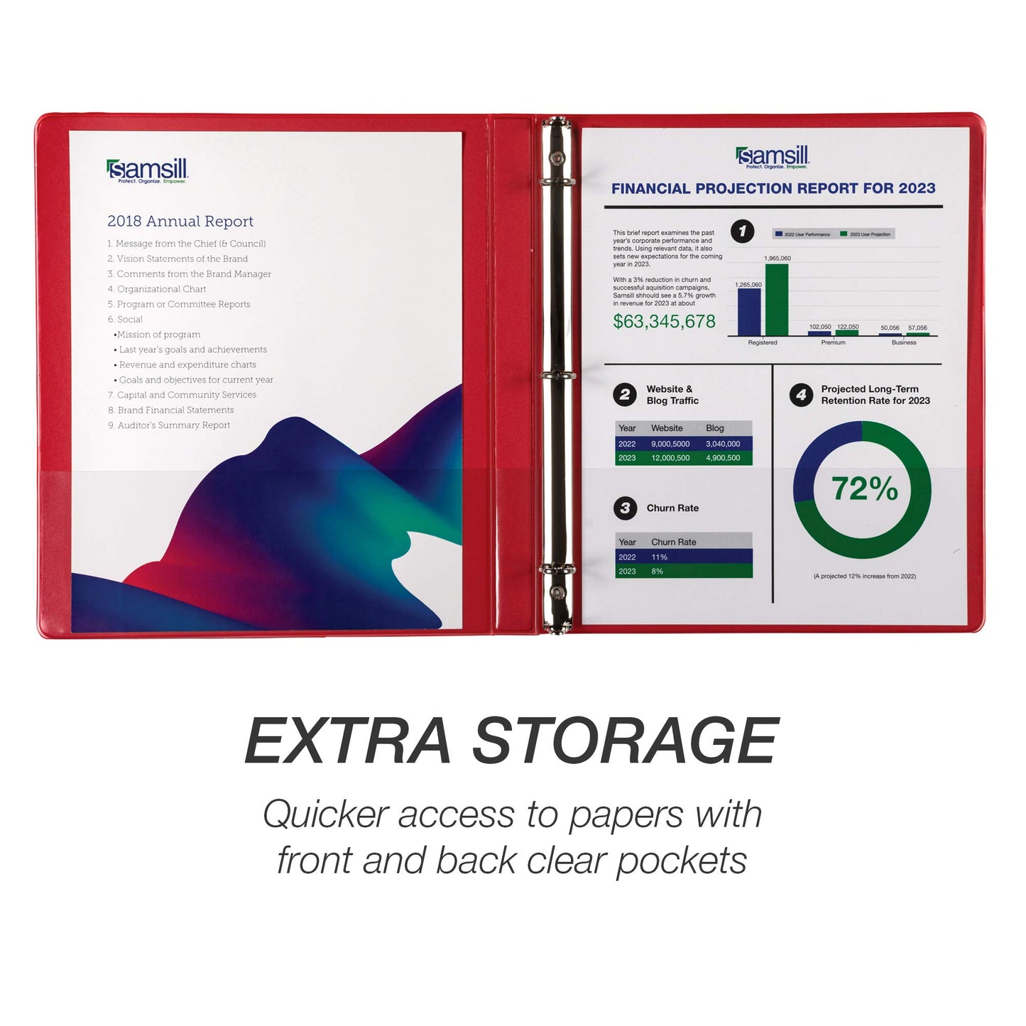 Samsill 8 Pack Durable 0.5 Inch 3 Ring Binders, Round Ring, Clear View Cover for Presentations, Red