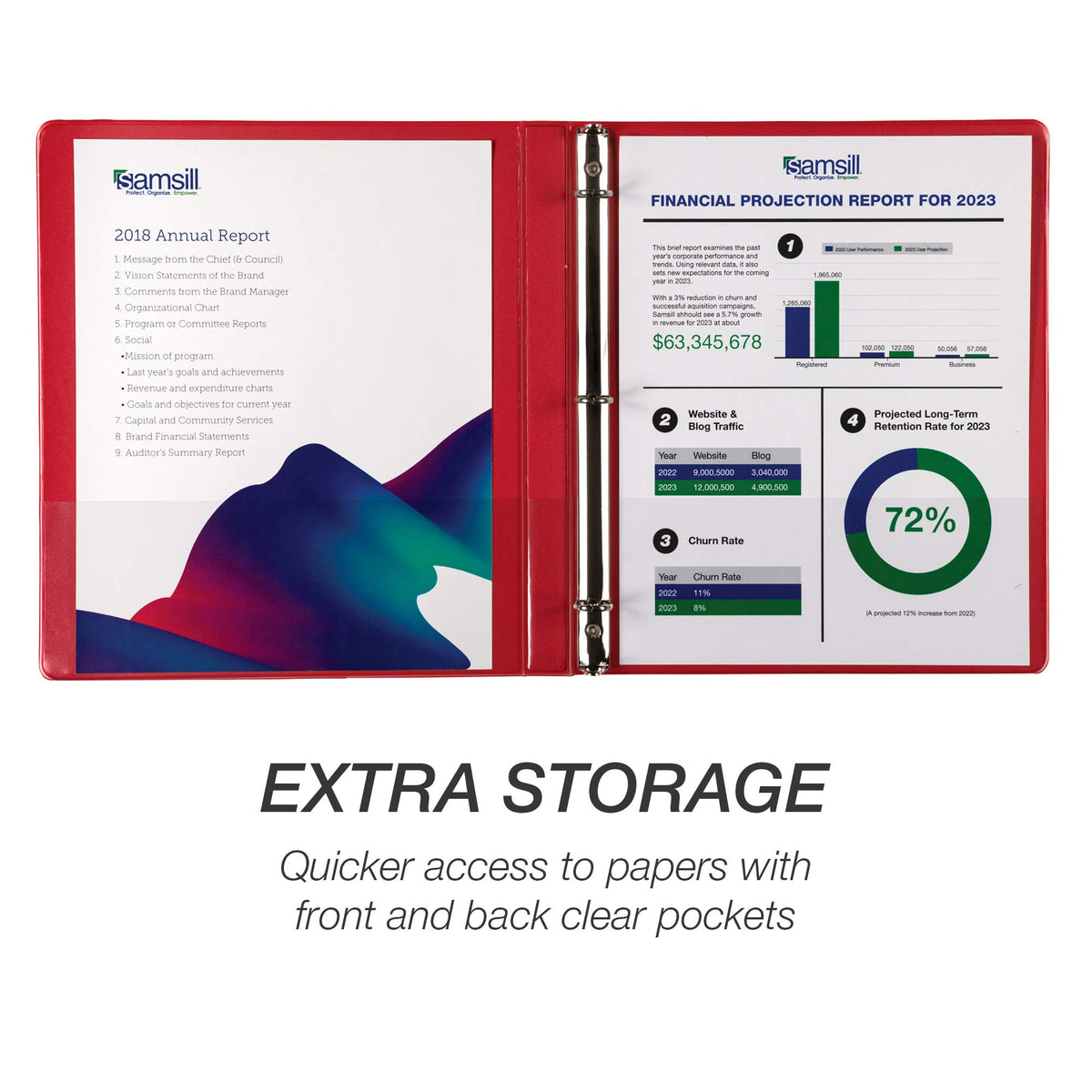 Samsill 8 Pack Durable 0.5 Inch 3 Ring Binders, Round Ring, Clear View Cover for Presentations, Red