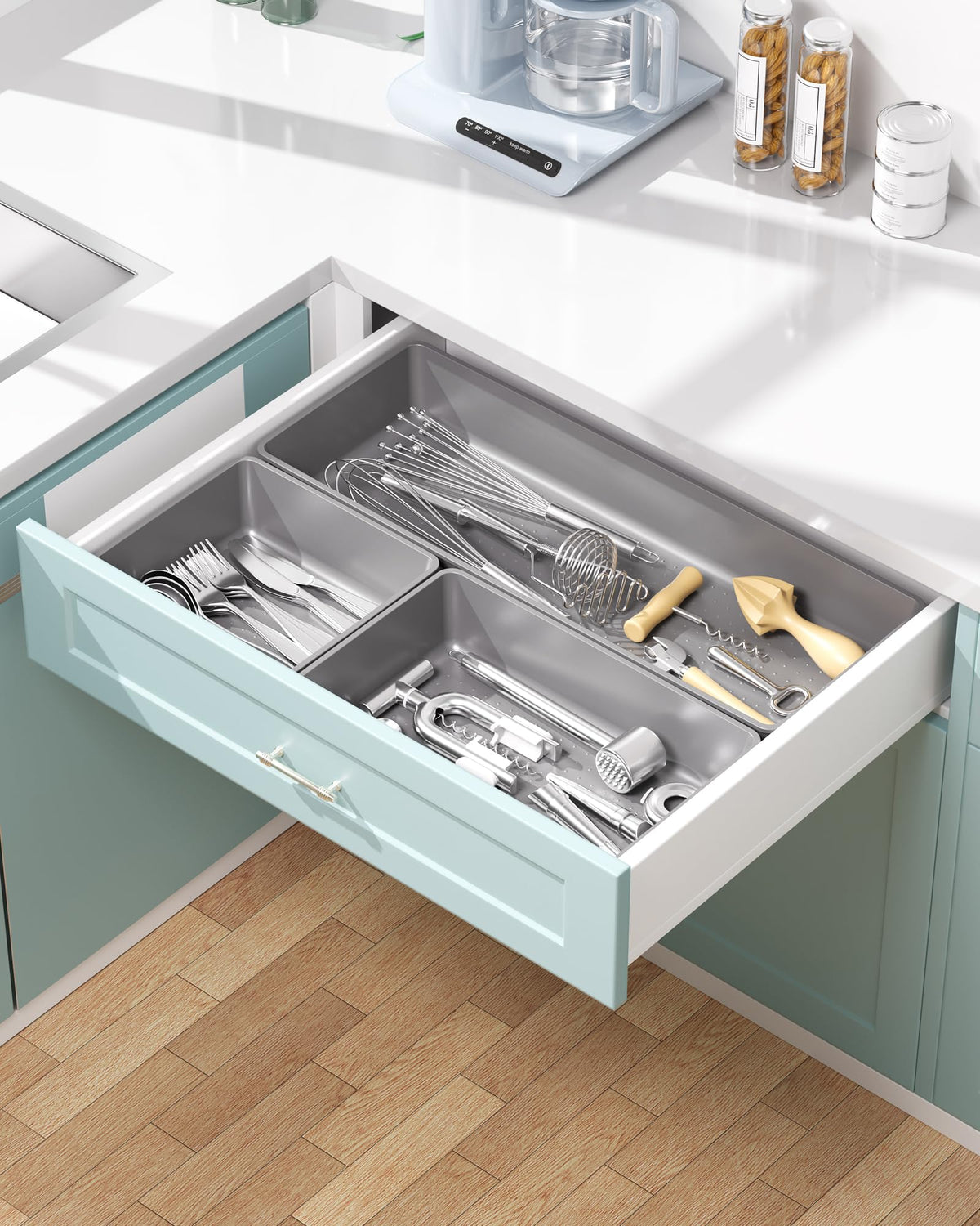 MLIKLU 10 Pack Large Size Plastic Drawer Organizers Set, 3 Sizes Desk Drawer Organizer Trays