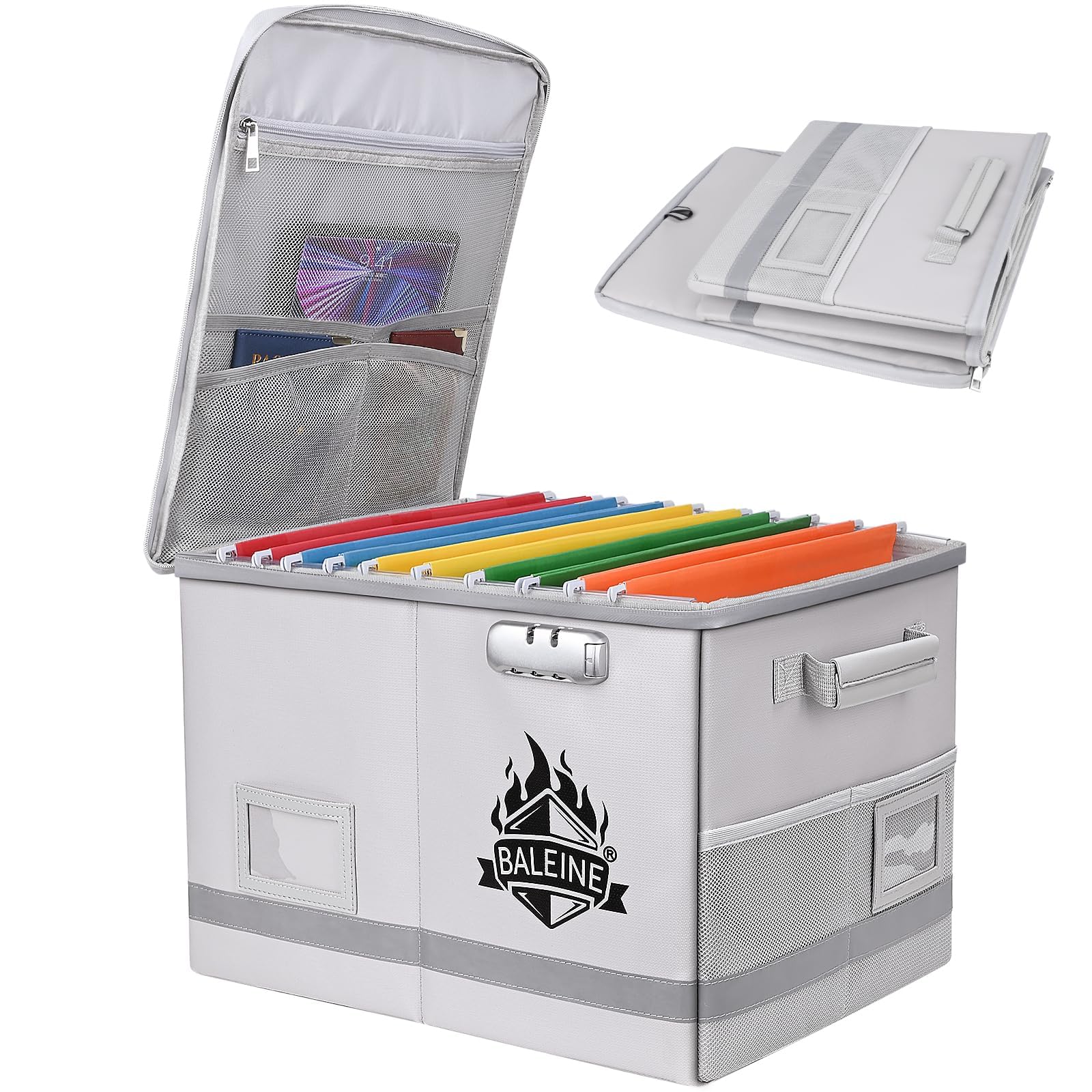 BALEINE Fireproof Document Box with Lock, Portable Fireproof Document Bag Waterproof Fire Proof
