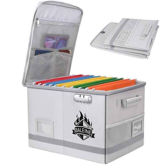 BALEINE Fireproof Document Box with Lock, Portable Fireproof Document Bag Waterproof Fire Proof