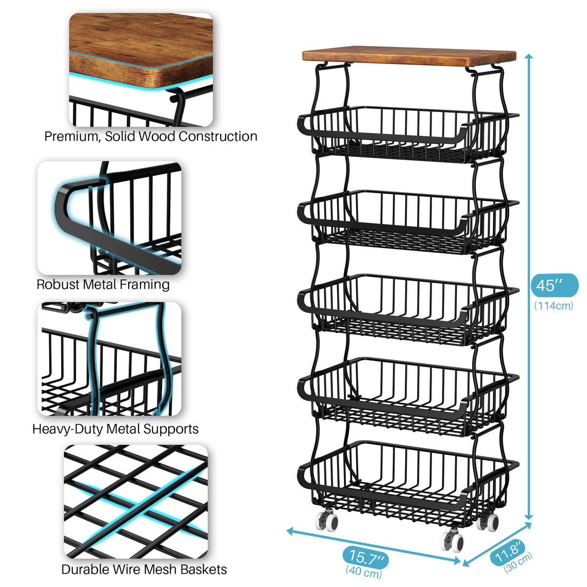 6 Tier Pantry Organizers and Storage Vegetable Fruit Basket for Kitchen, Stackable Flexible Design