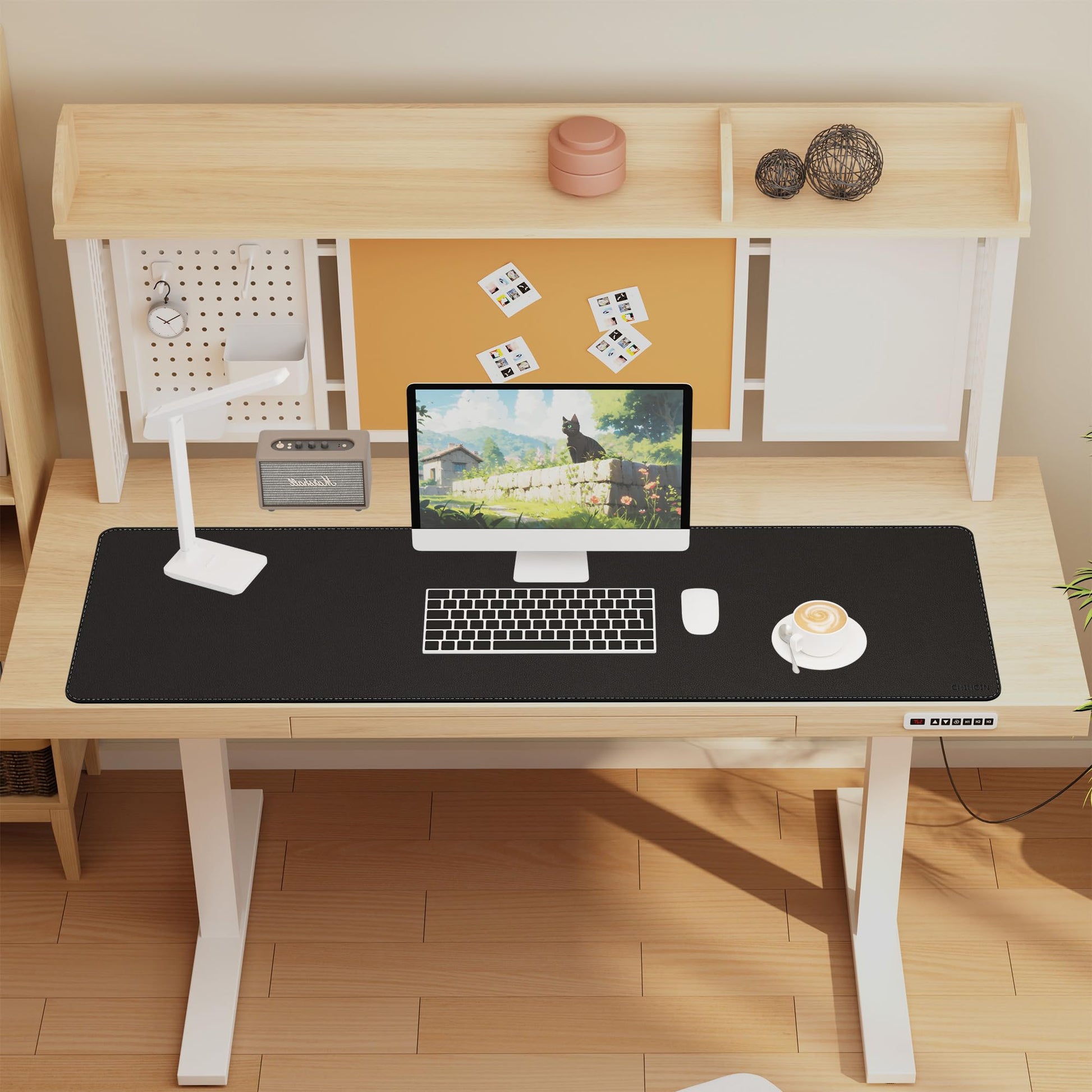 Chihein 51” x 16” Cork & PU Leather Desk Mat (Black) - Huge Mouse Pad, Double Sided Waterproof Desk