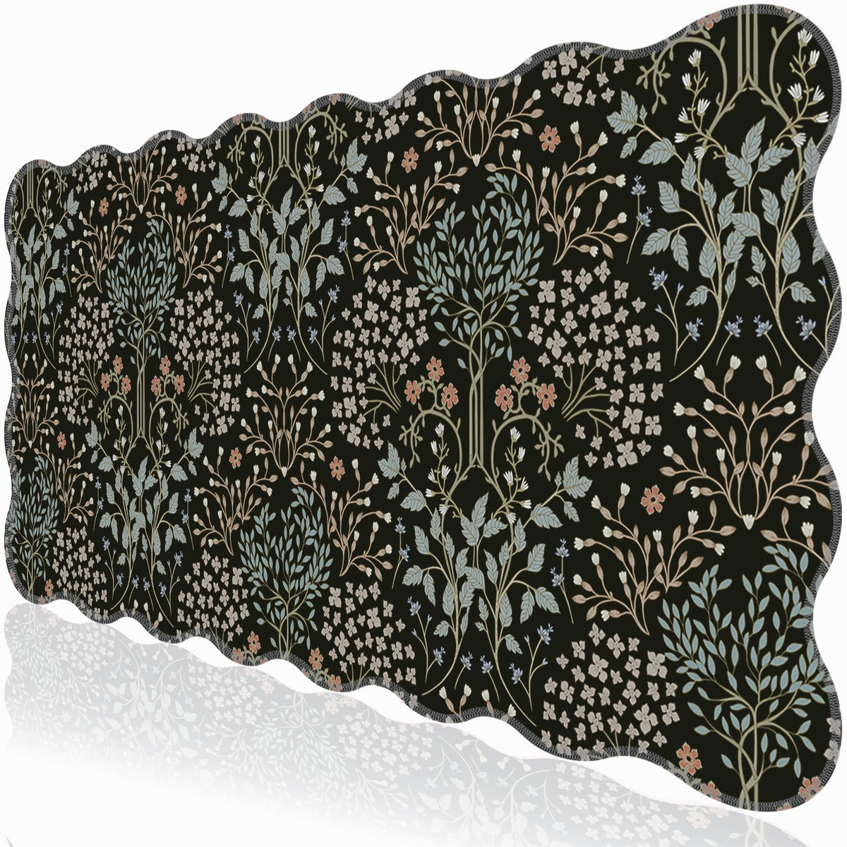 L-SPOUTTO Black Mouse Pad,Scalloped Desk Mat XXL Botanical Gaming Mousepad