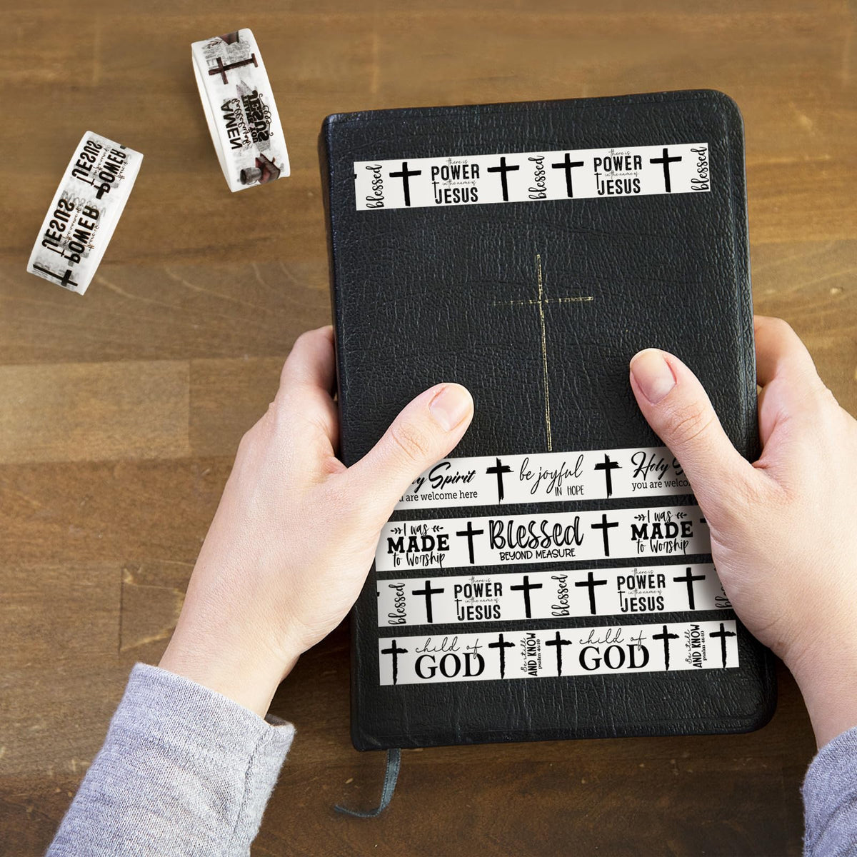 Janlaugh 24 Rolls Christian Washi Tape Gifts, Black White Cross Religious