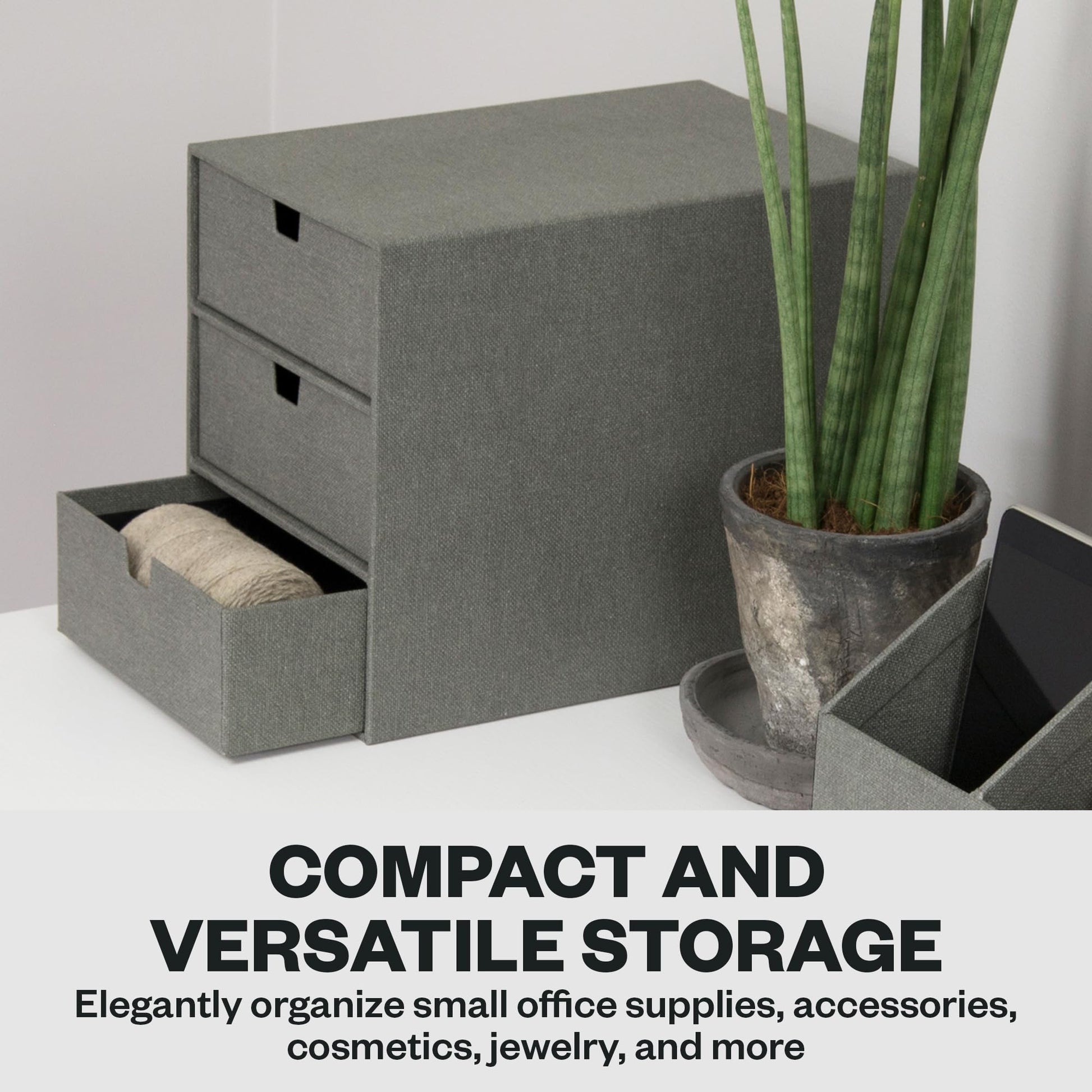 Bigso Box of Sweden Ingrid 3-Drawer Canvas Fiberboard Desk Organizer for Office Supplies and