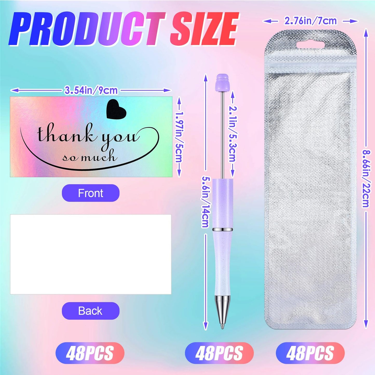 Tenceur 148 Pcs Beadable Pen Set Back to School Gift 48 Plastic Beadable Pen 48 Resealable Pouch