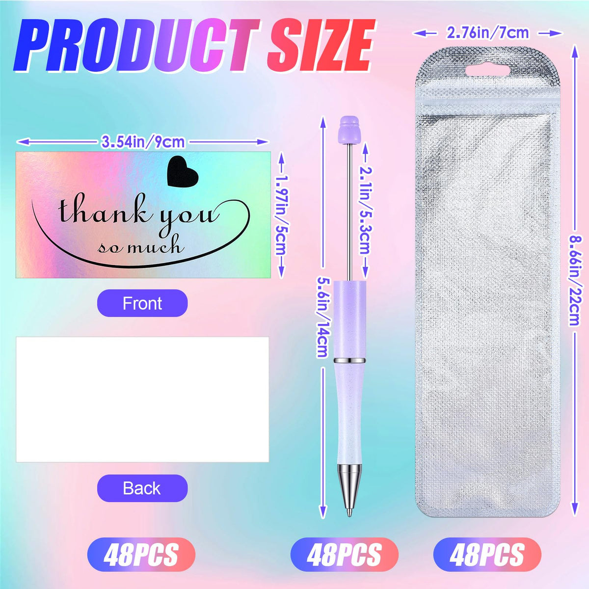 Tenceur 148 Pcs Beadable Pen Set Back to School Gift 48 Plastic Beadable Pen 48 Resealable Pouch