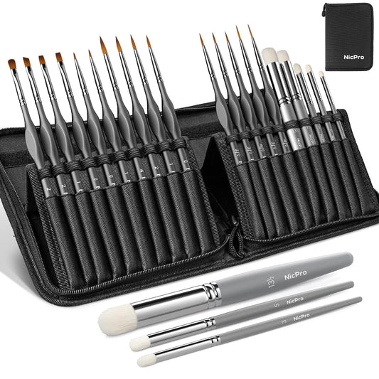 Nicpro 22 PCS Miniature Paint Brushes & Dry Brush, Model Paint Brush Set