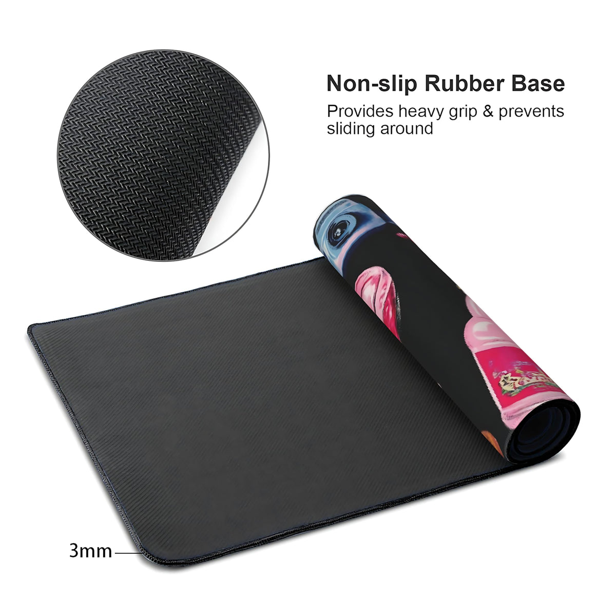 Cute Aesthetic Party Gaming Mouse Pad, Black Pink Minimalist Desk Mat with Anti-Slip Base &