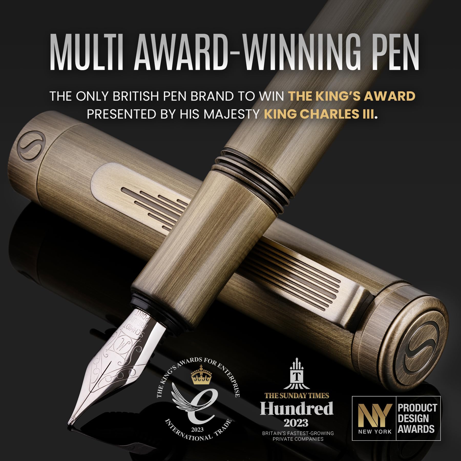 Scriveiner Luxury EDC Fountain Pen (Medium), Stunning Heavy Brass Pocket Pen, Hand Brushed Bronze