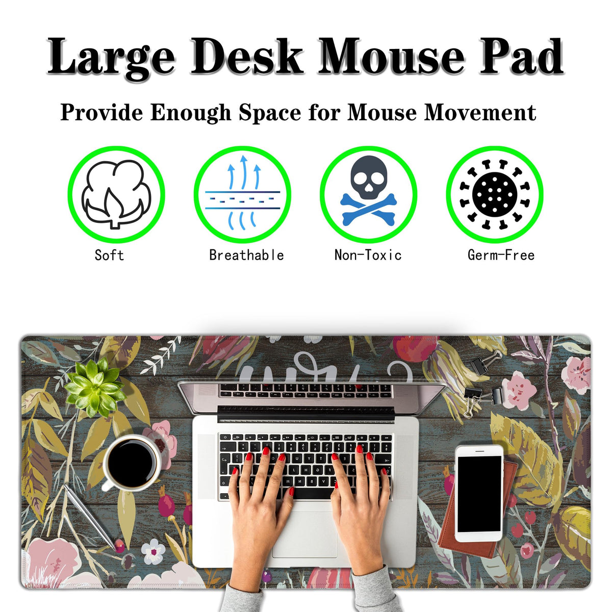 Samgula Computer Mats Floral Work Desk Mat Gaming Mouse Pad Large Mousepads Table Extender