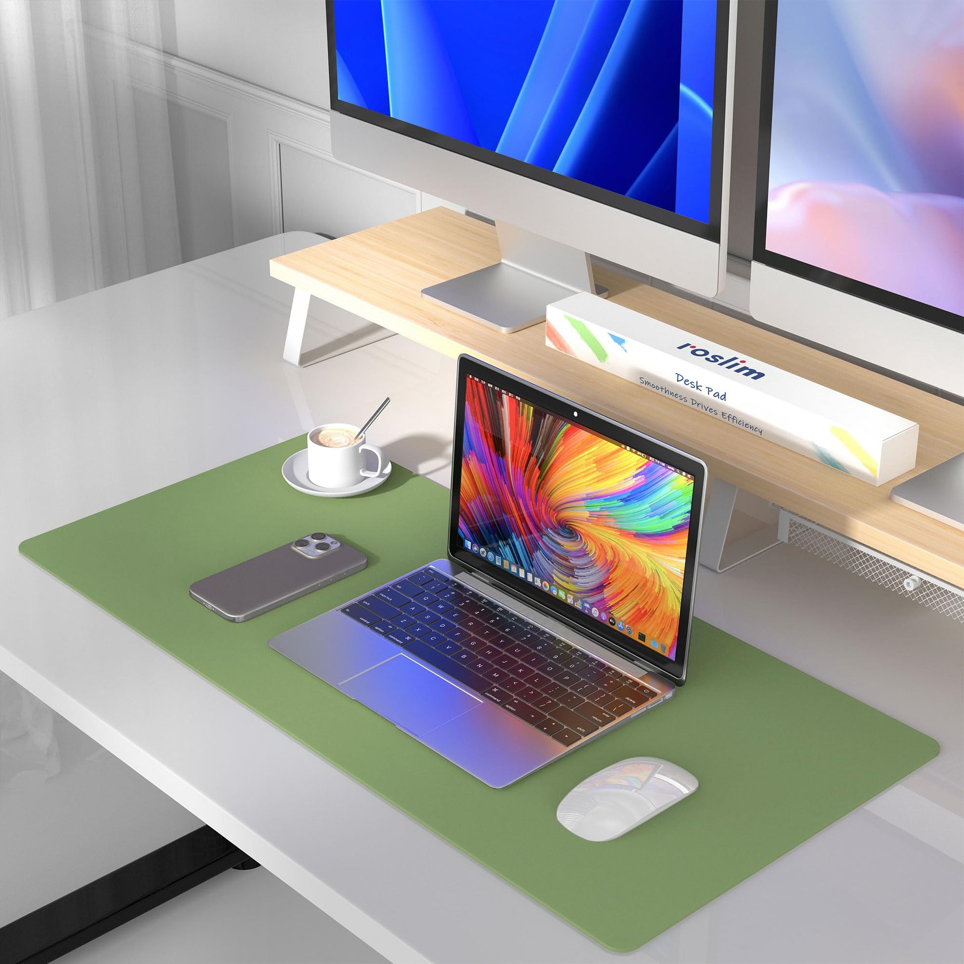 Roslim Leather Desk Pad Protector,Mouse Pad,Non-Slip Computer Mat for Desk,PU Leather Office Desk