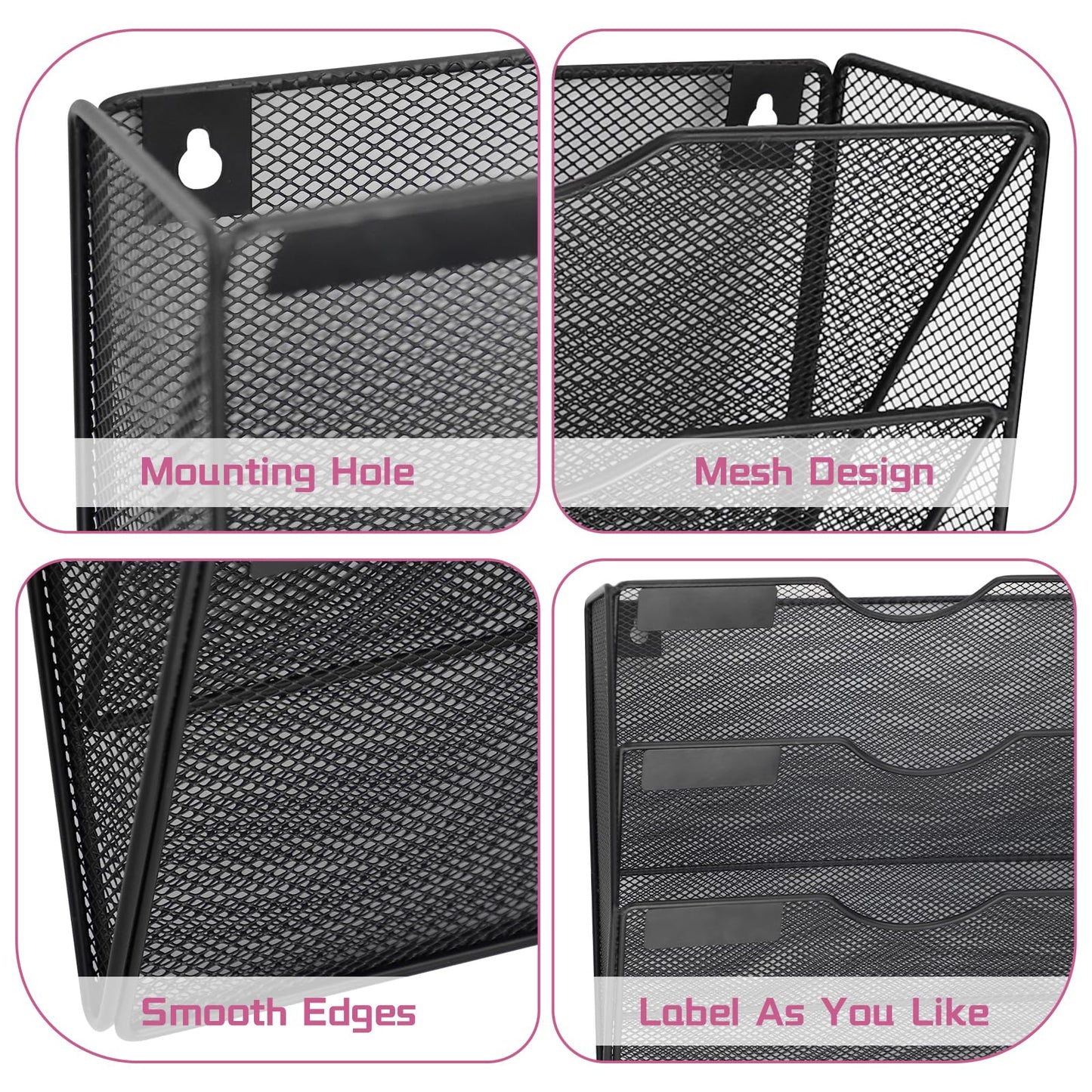 ideallife 5 Pockets Mesh Wall File Holder Organizer Office Hanging File Folder Magazine Rack