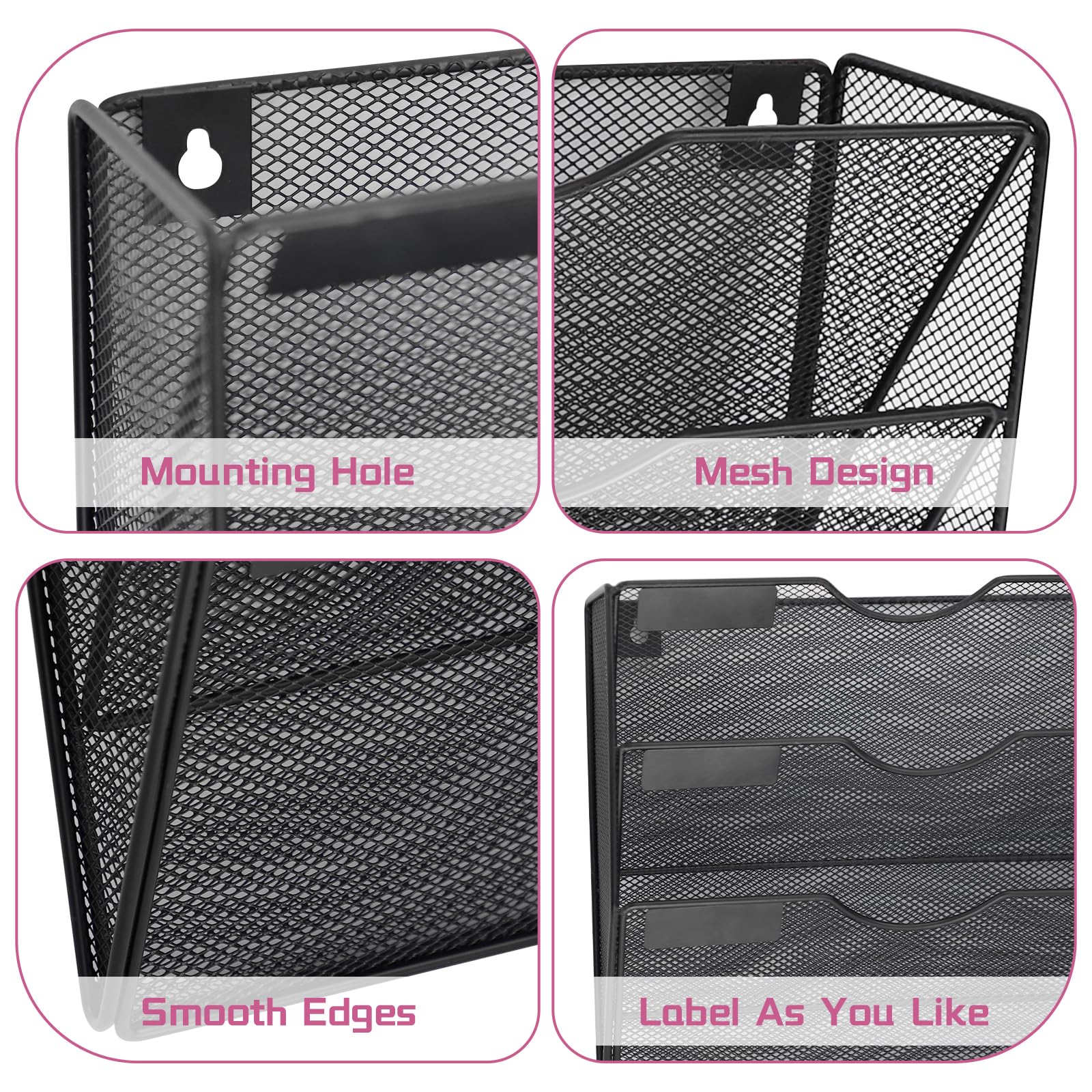ideallife 5 Pockets Mesh Wall File Holder Organizer Office Hanging File Folder Magazine Rack