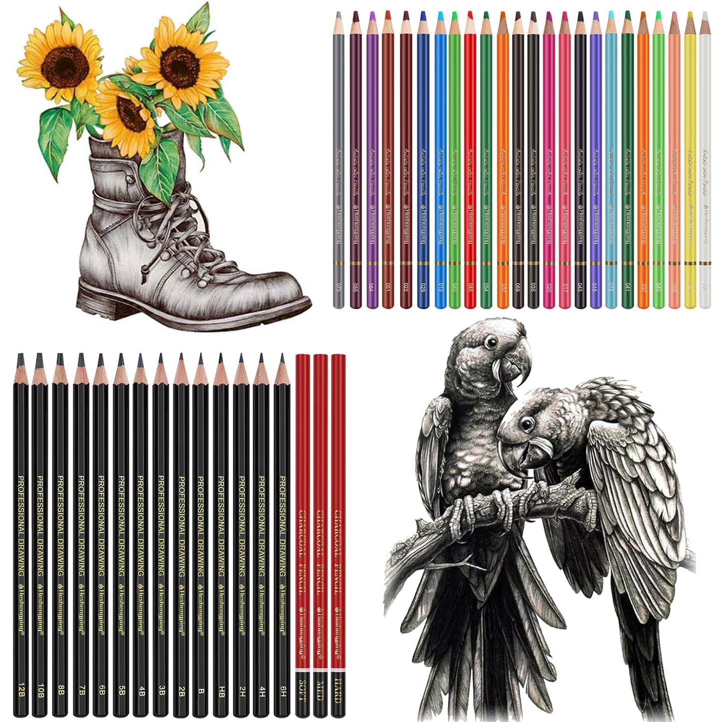 Sketch & Drawing Art Pencil Kit 52 Piece Set, 24 Color Pencil for Coloring Books, Pencil of