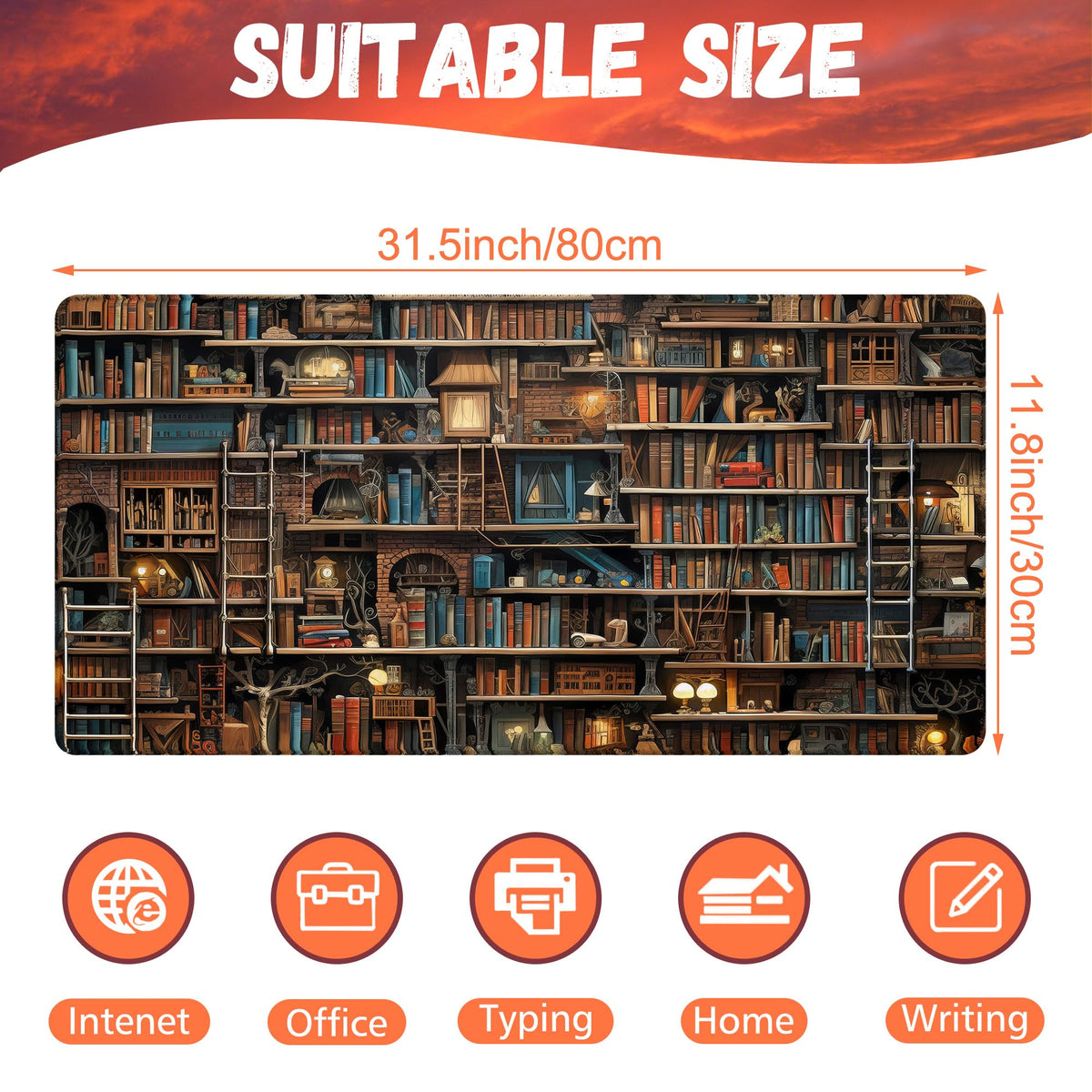 KOAIWPAE Desk Pad, Fantasy Shelves Desk Mat, Shelves Full of Books Large Gaming Mouse Pad for Desk