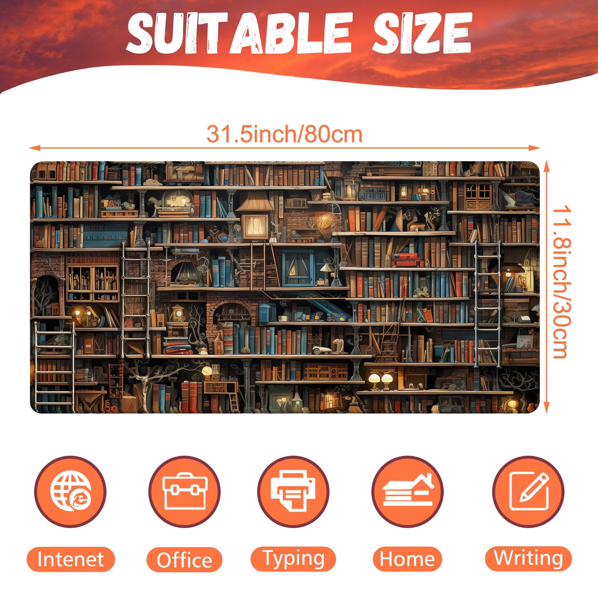 KOAIWPAE Desk Pad, Fantasy Shelves Desk Mat, Shelves Full of Books Large Gaming Mouse Pad for Desk