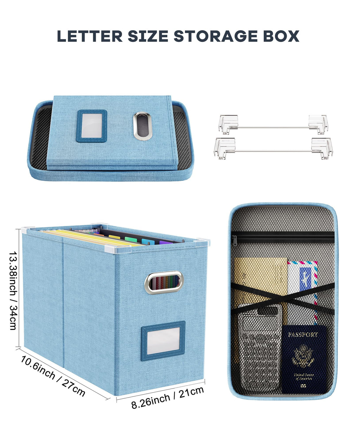 Oterri Portable Document Organizer with Lid, Hanging Storage Box with Mesh Pocket for Letter Files