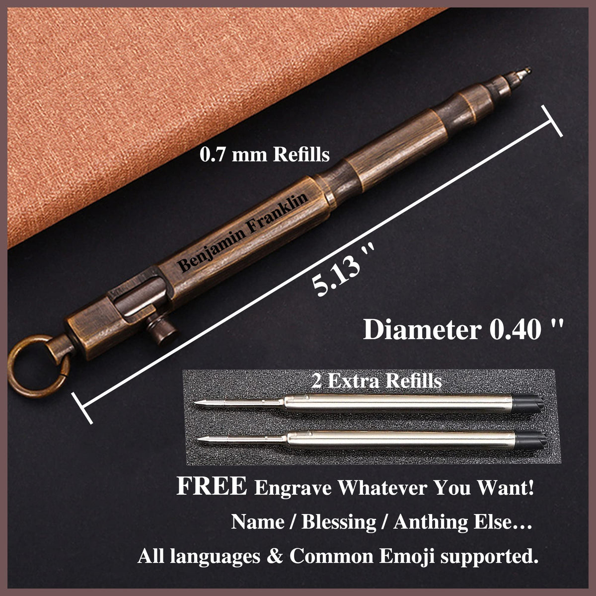 Auchic Personalized Bolt Action Pen Gift Set Free Engraved Customed Pocket EDC Brass Ballpoint Pen