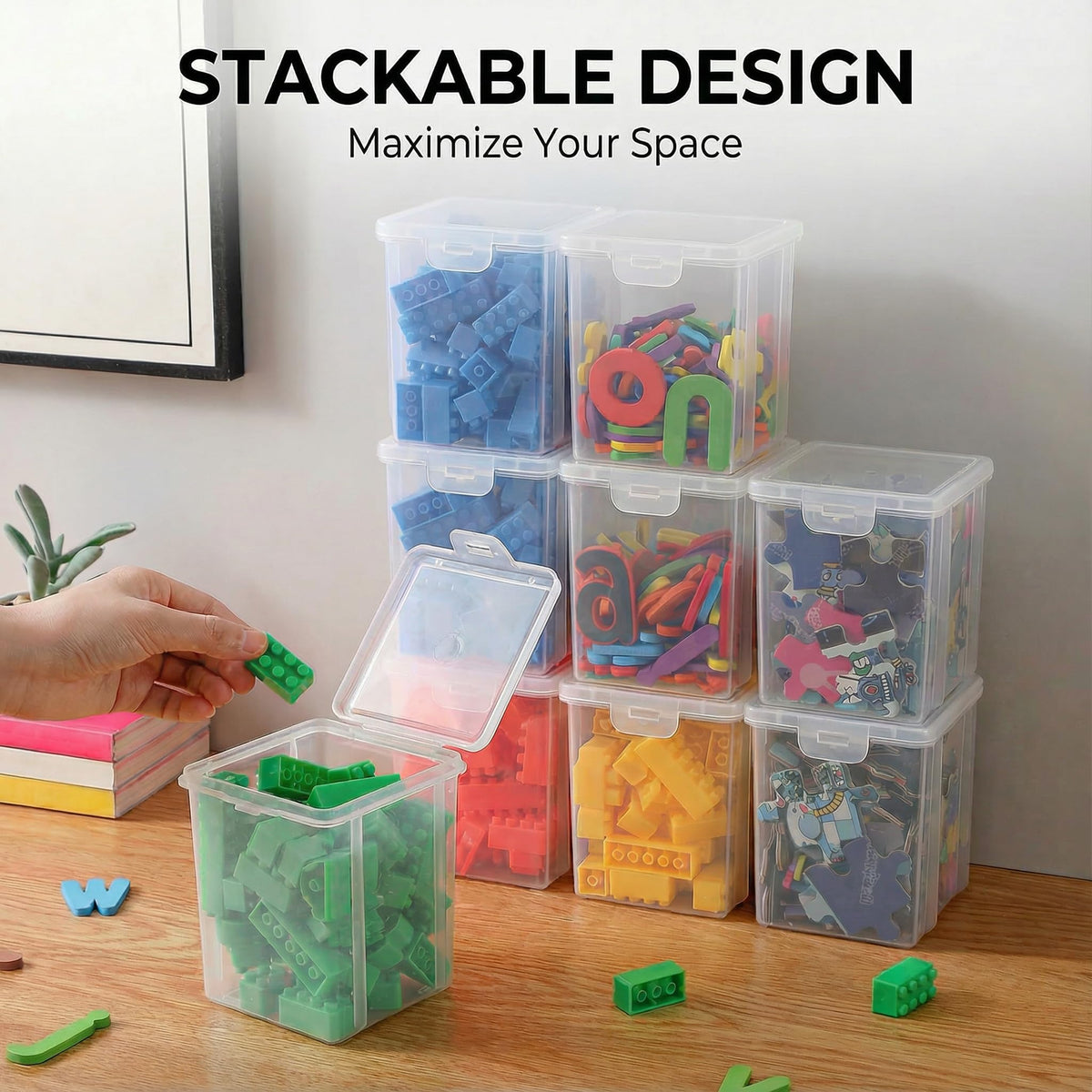 Swuj 10 Pack Deep Clear Square Storage Box, Craft & Art Marker Organizer