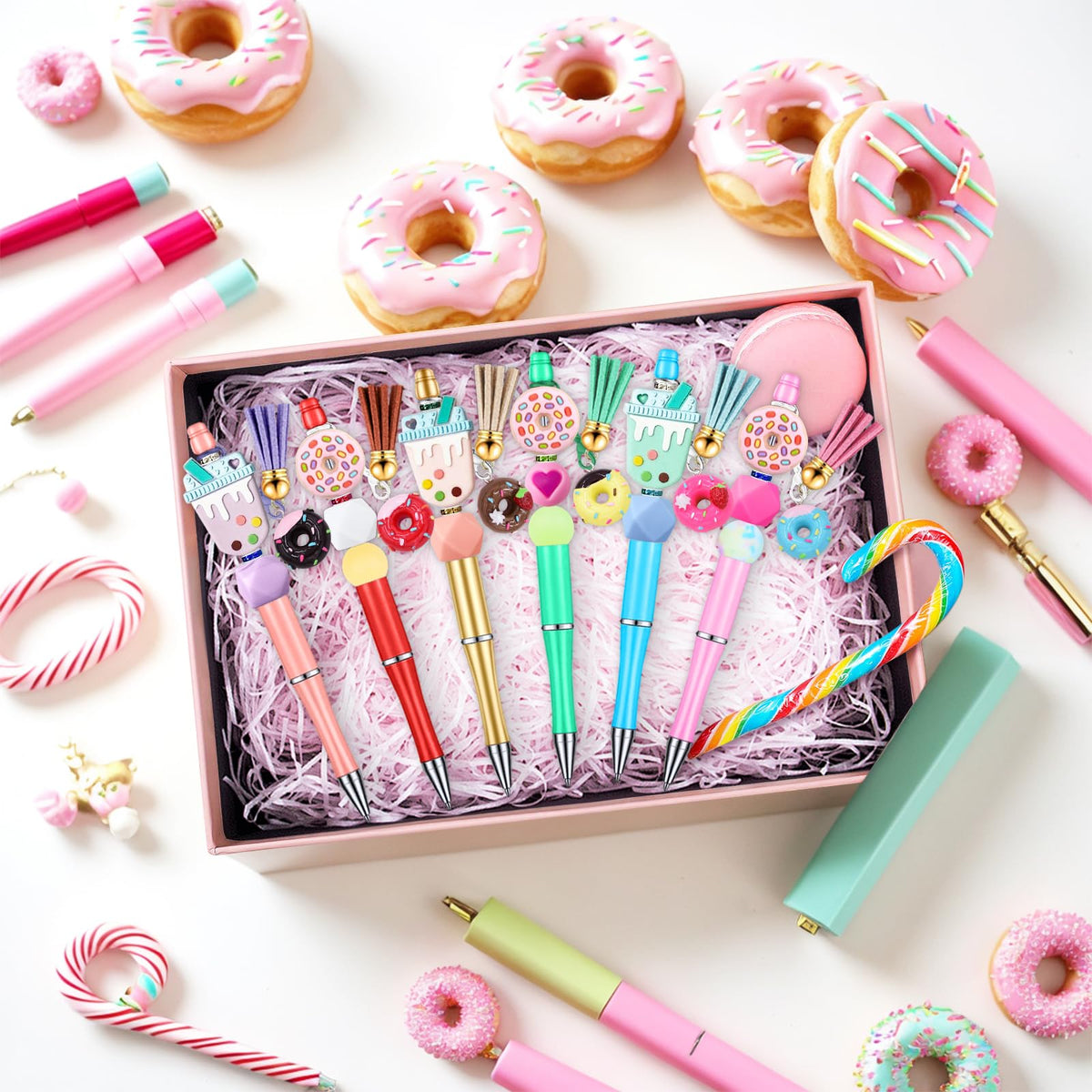SytuHete 12 Pieces Beadable Pens Bulk with Colorful Silicone Beads for DIY Pen Making Kit Smooth