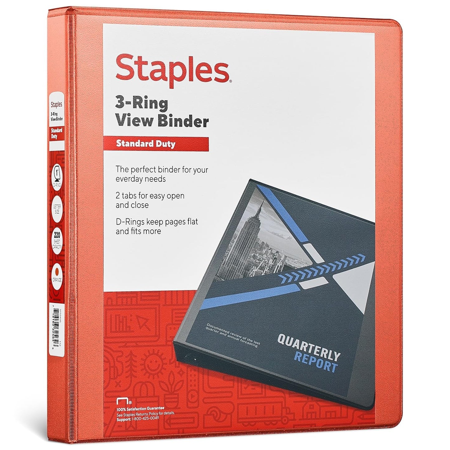 Staples Standard 1-Inch 3-Ring View Binder, Orange, 220 Sheets