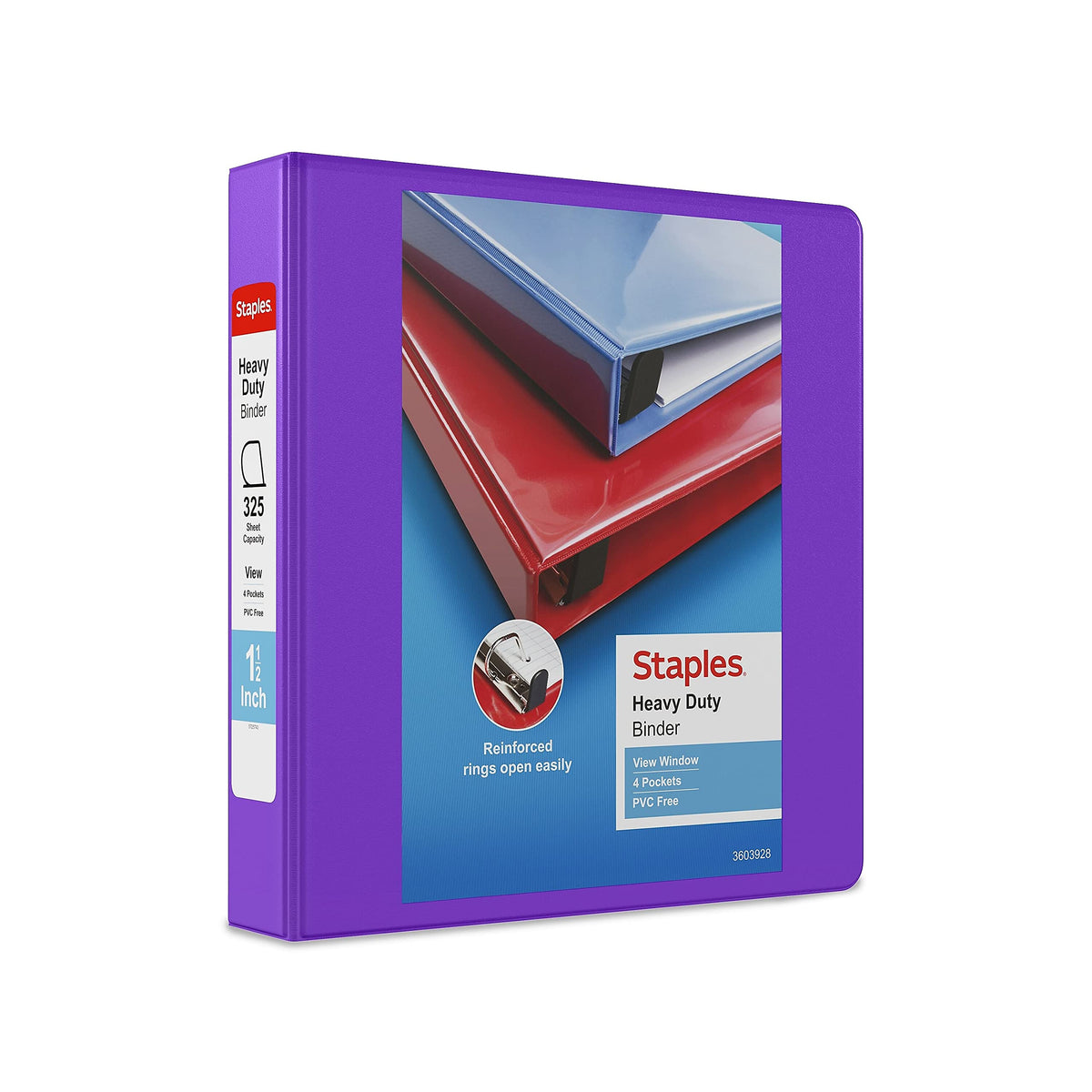 Staples Heavy-Duty 1.5-Inch 3-Ring View Binder, Purple, 3-Pack