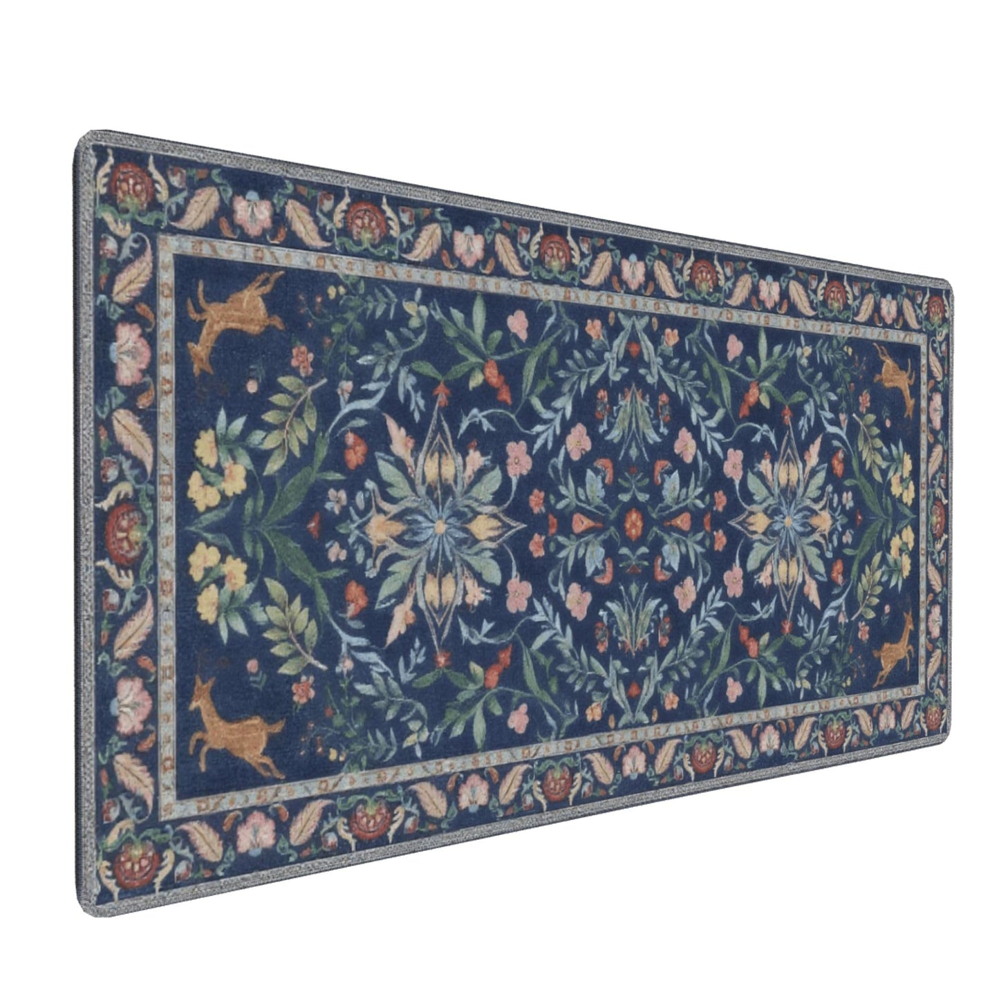 Large Floral Mouse Pad for Women, Navy Blue XXL Desk Mat with Anti-Slip & Stitched Edges, Aesthetic