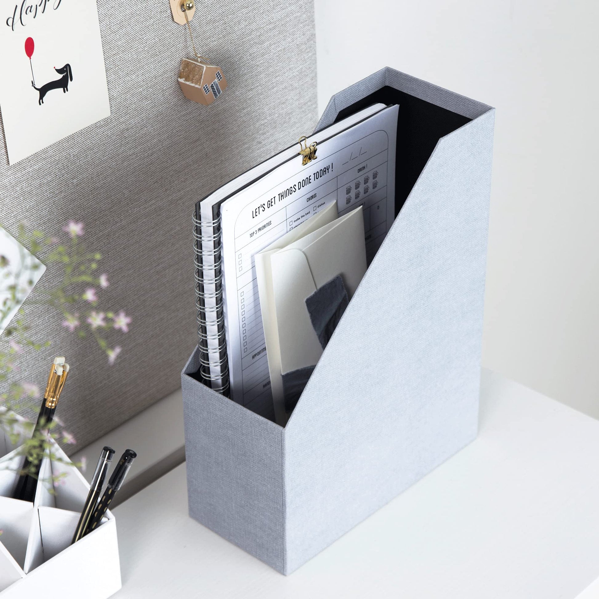 Bigso Box of Sweden Estelle Canvas Fiberboard Upright Magazine Storage Box | Magazine Holder &