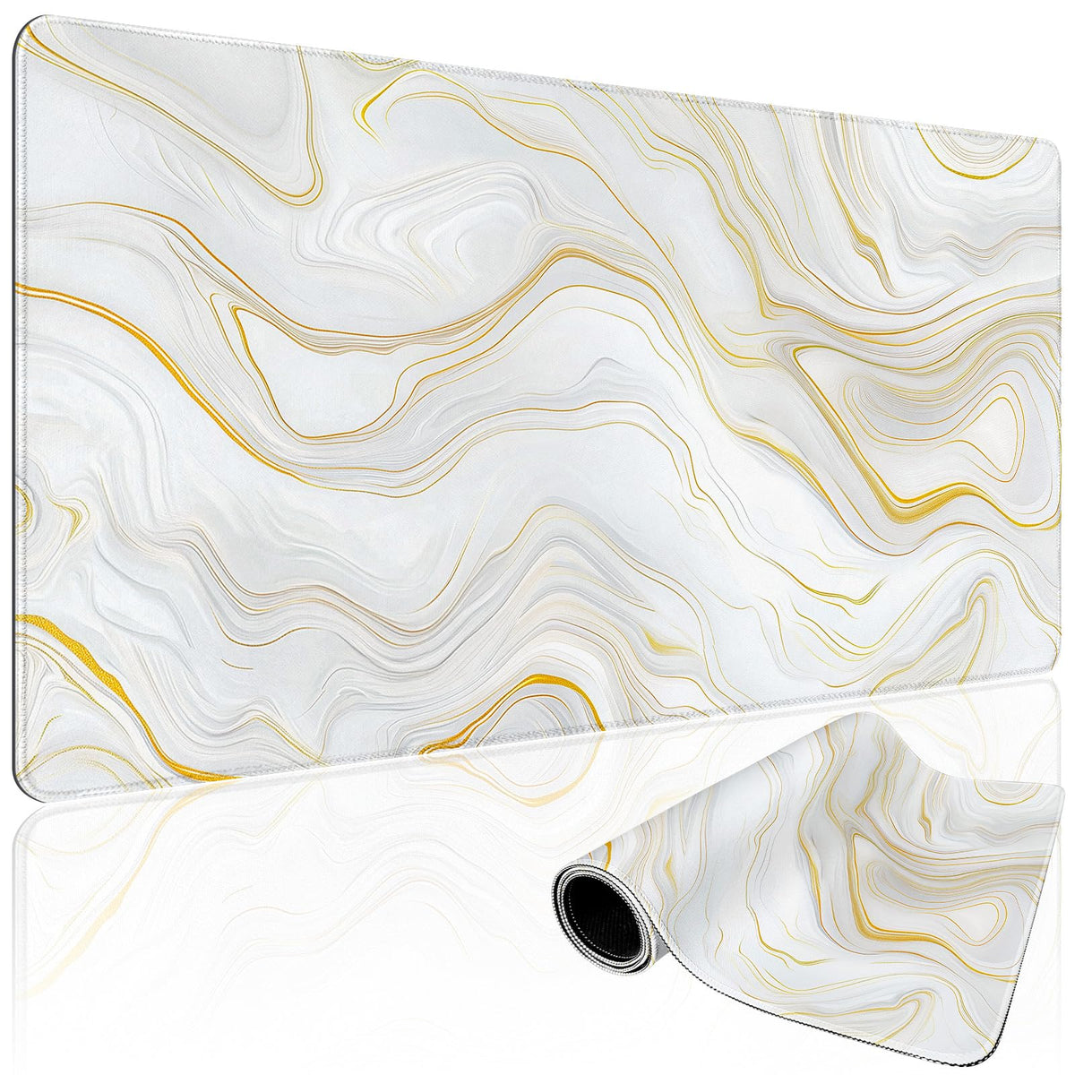 Mcapirivo Large Mouse Pad Gaming Desk Mat 31.5"x15.7" Non Slip Gold Marble