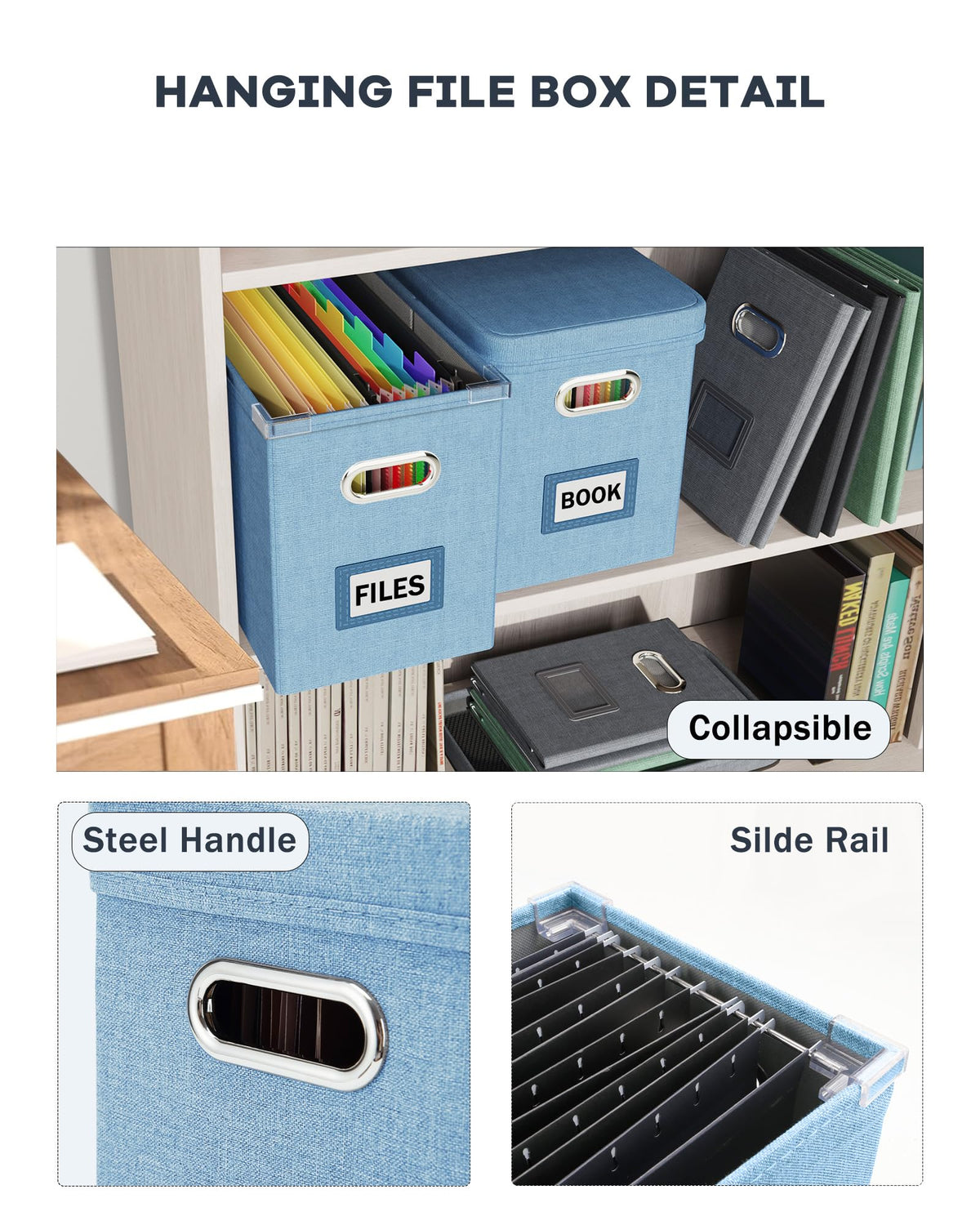 Oterri Portable Document Organizer with Lid, Hanging Storage Box with Mesh Pocket for Letter Files