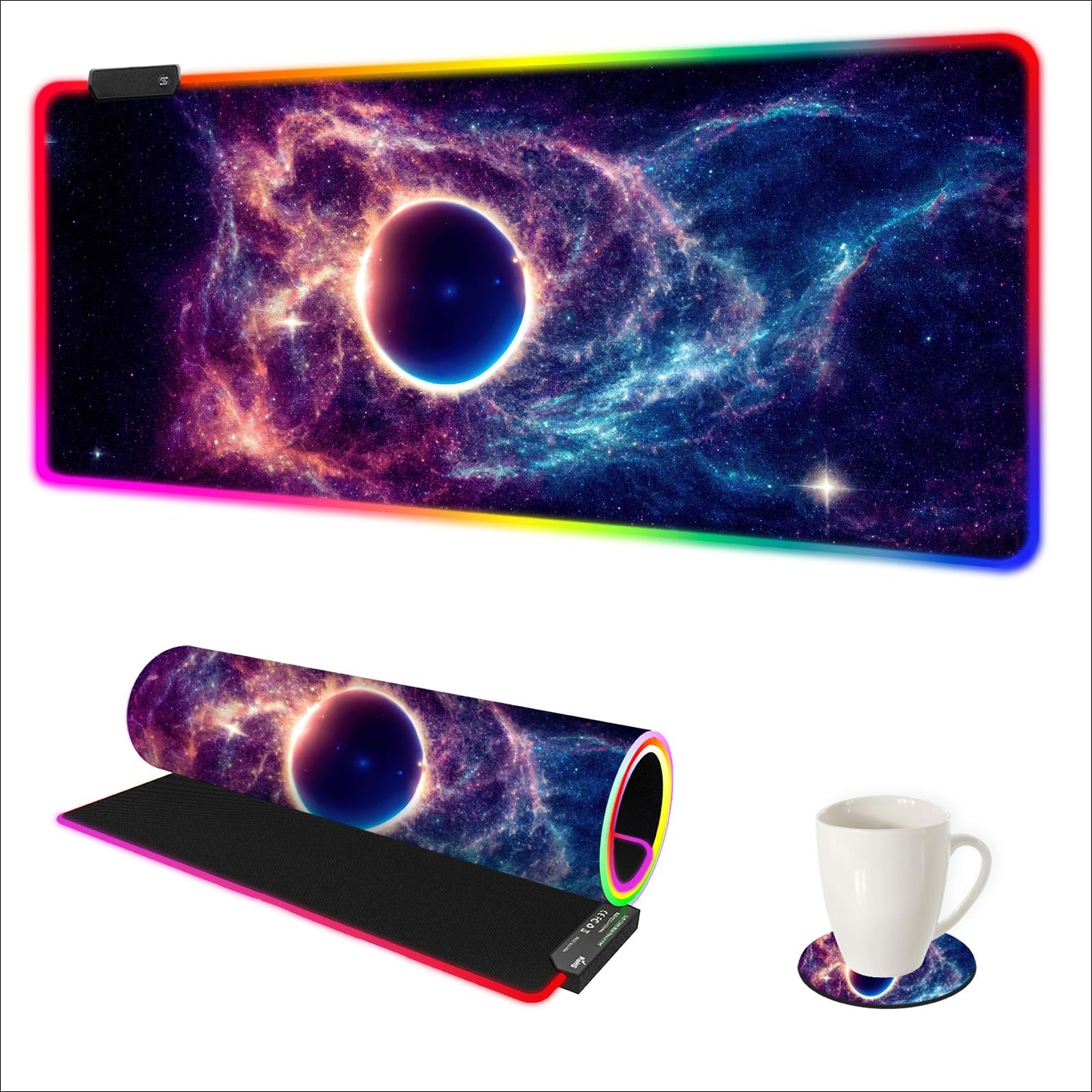 ARTSO RGB Gaming Mouse Pad, Large Mousepad with Led Light, Cosmic Starry Sky Keyboard Pad Gaming